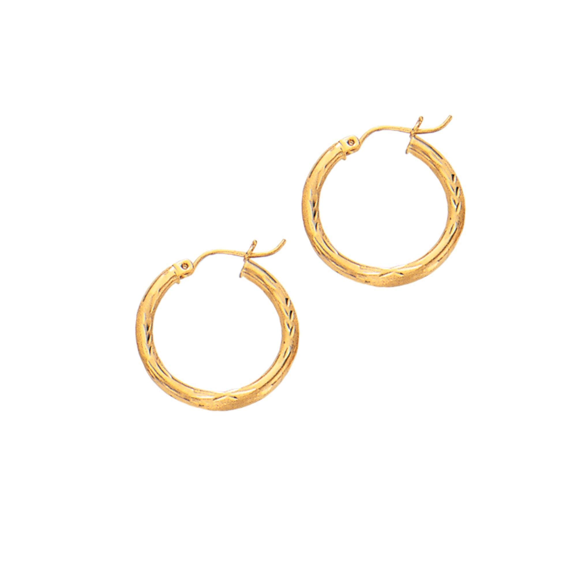 10K Yellow Gold 2X15mm Diamond Cut Round Tube Hoop Earrings with Hinged Clasp - Elegant Everyday Jewelry for Women, Perfect for Work, Date Night & Special Occasions