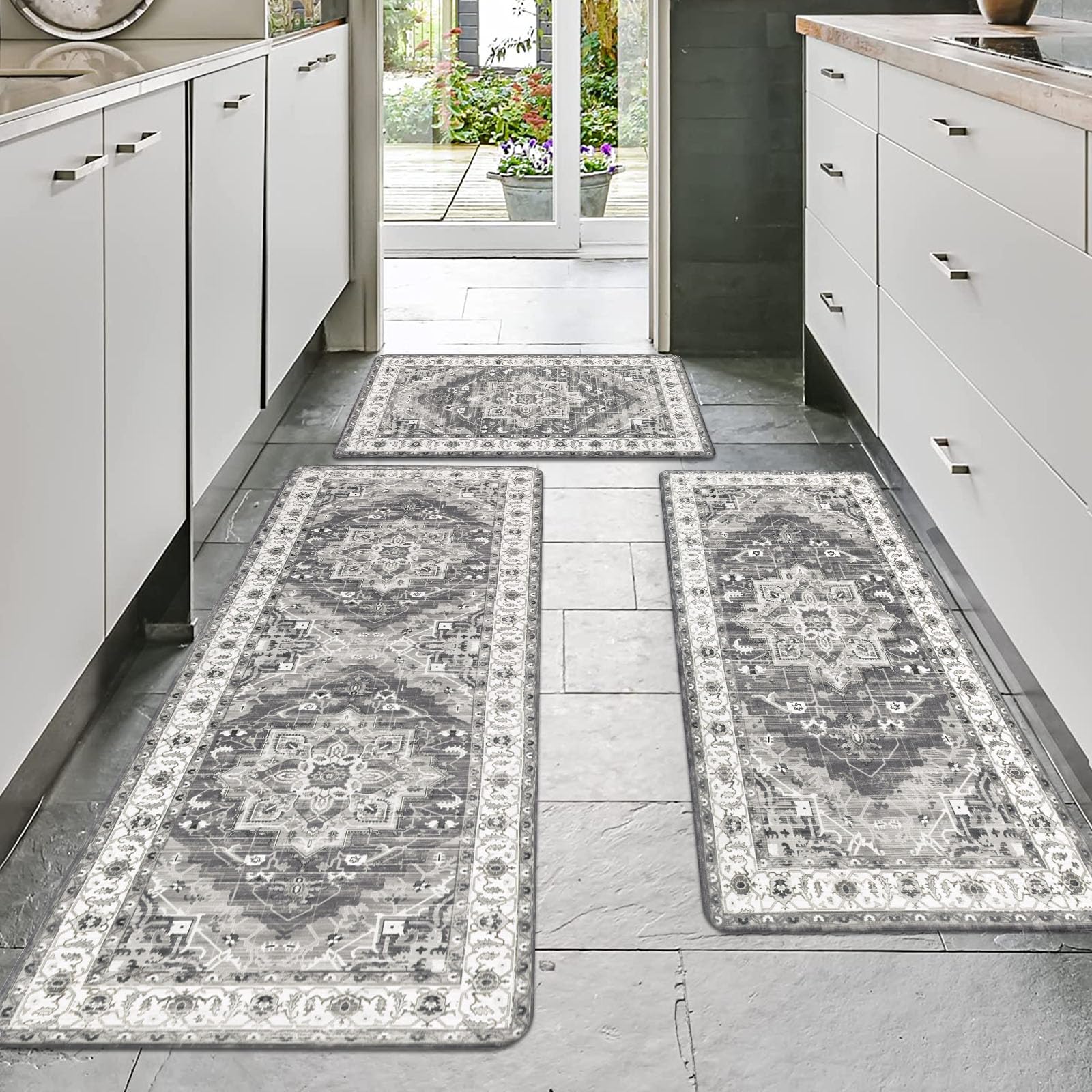 3-Piece Anti-Fatigue Kitchen Rug Set - Non-Slip Waterproof Cushioned Floor Mats for Home, Office, Sink & Laundry - Comfort Standing Mat Runner for Pain Relief & Long Hours Cooking