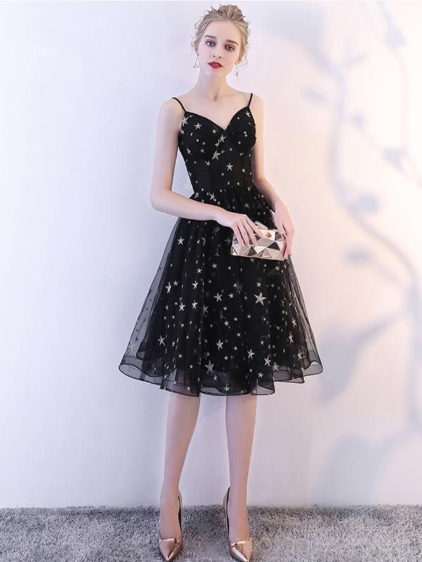 Elegant Black Spaghetti Strap Homecoming Dress | Affordable Short Prom Dress CM796 | Perfect for School Dances, Parties & Special Occasions