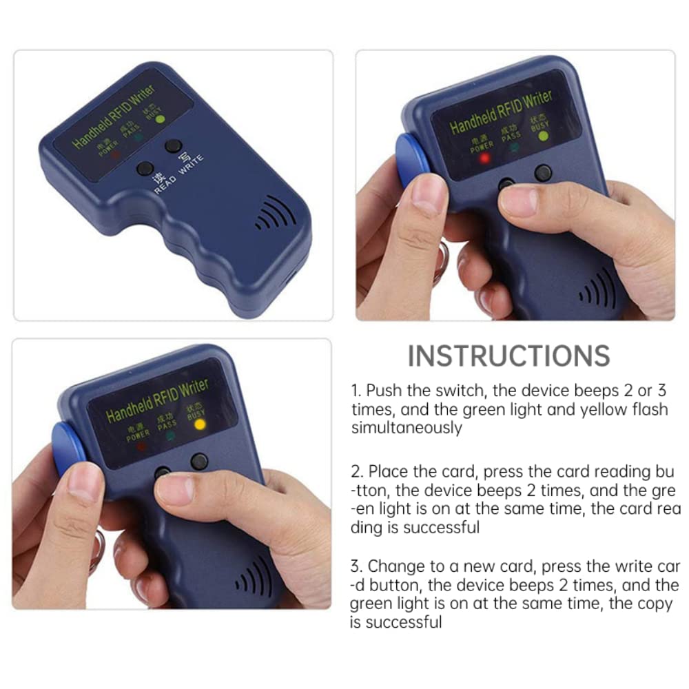 RFID Reader Writer - Handheld ID Card Copier for 125kHz EM4100 Chip & Key Fob (6pcs) - Access Control for Community, School & Office Security Systems - Perfect for ID Verification, Door Entry & Employee Management