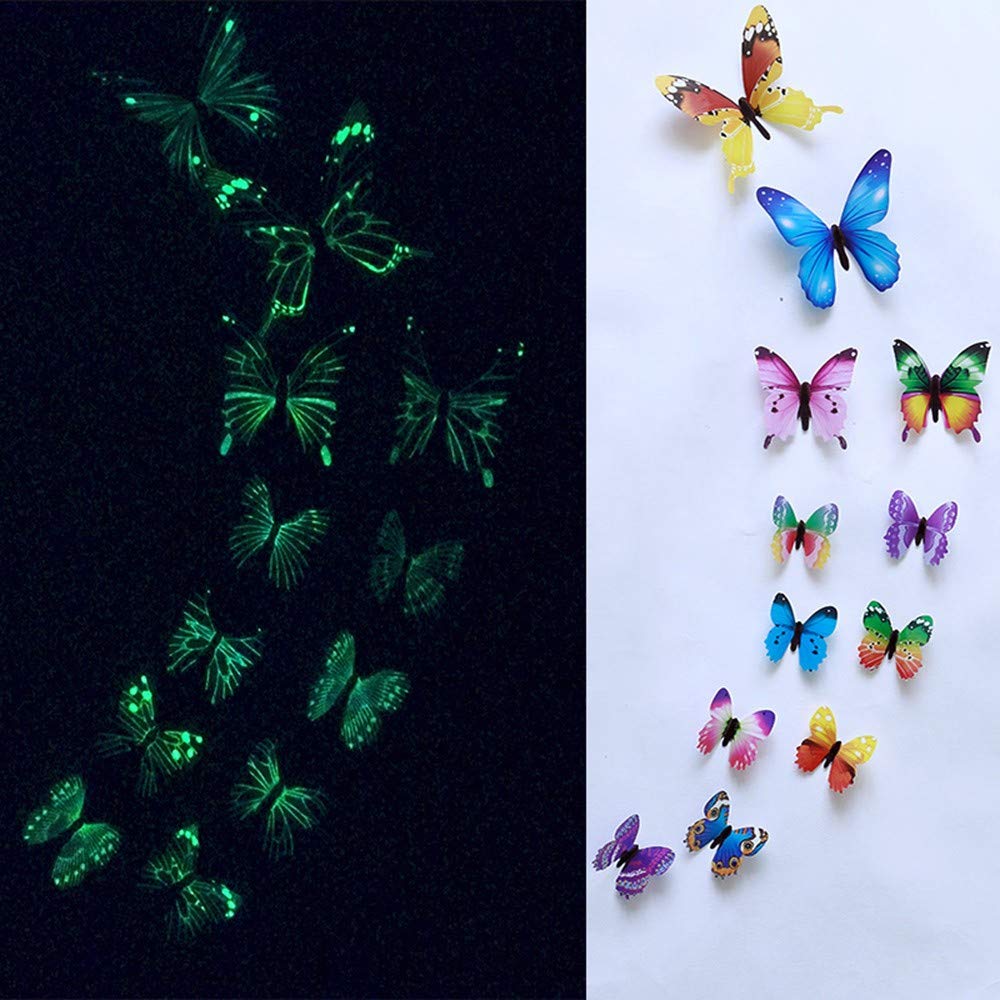 12pcs Glow in the Dark Butterfly Wall Decals - Removable Magnetic Stickers for Bedroom, Nursery, Kids Room Decor - Creative Home Art for Night Light & Wall Design