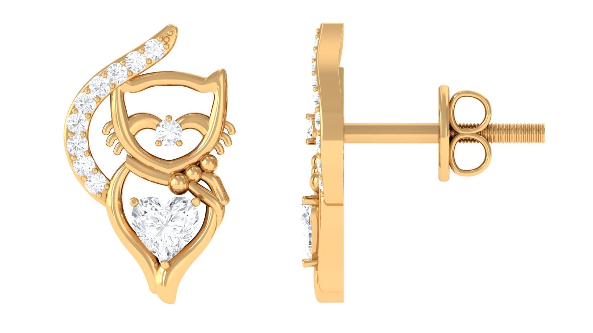 0.25 CT Moissanite Heart Stud Earrings & Cat Stud Earrings for Women - 14K Solid Gold Certified Moissanite Earrings - Perfect for Valentine's Day, Anniversary, and Everyday Elegance