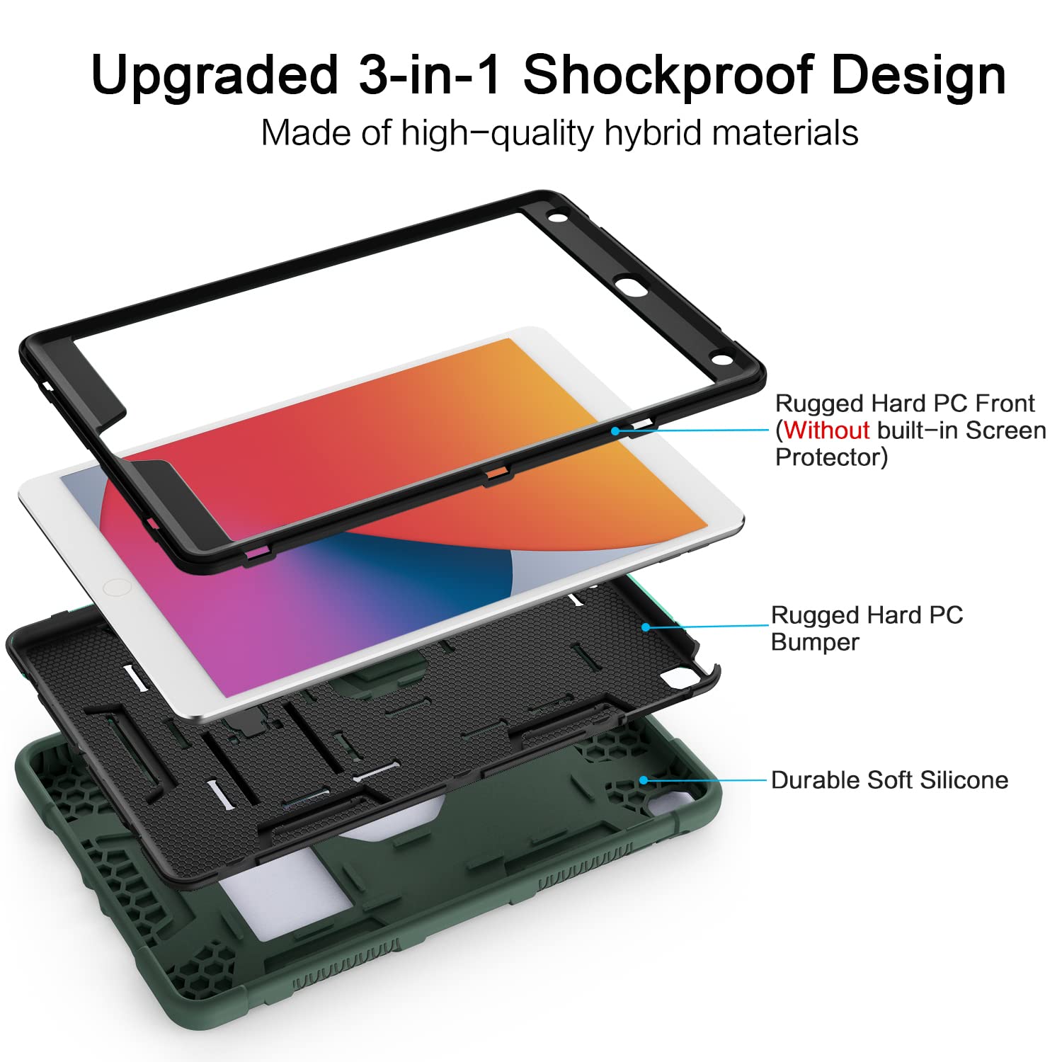 Shockproof Rugged Protective Case for iPad 10.2 Inch (9th/8th/7th Generation 2021/2020/2019 Model) - Slim Heavy Duty Cover in Alpine Green - Perfect for Travel, Work & Outdoor Activities