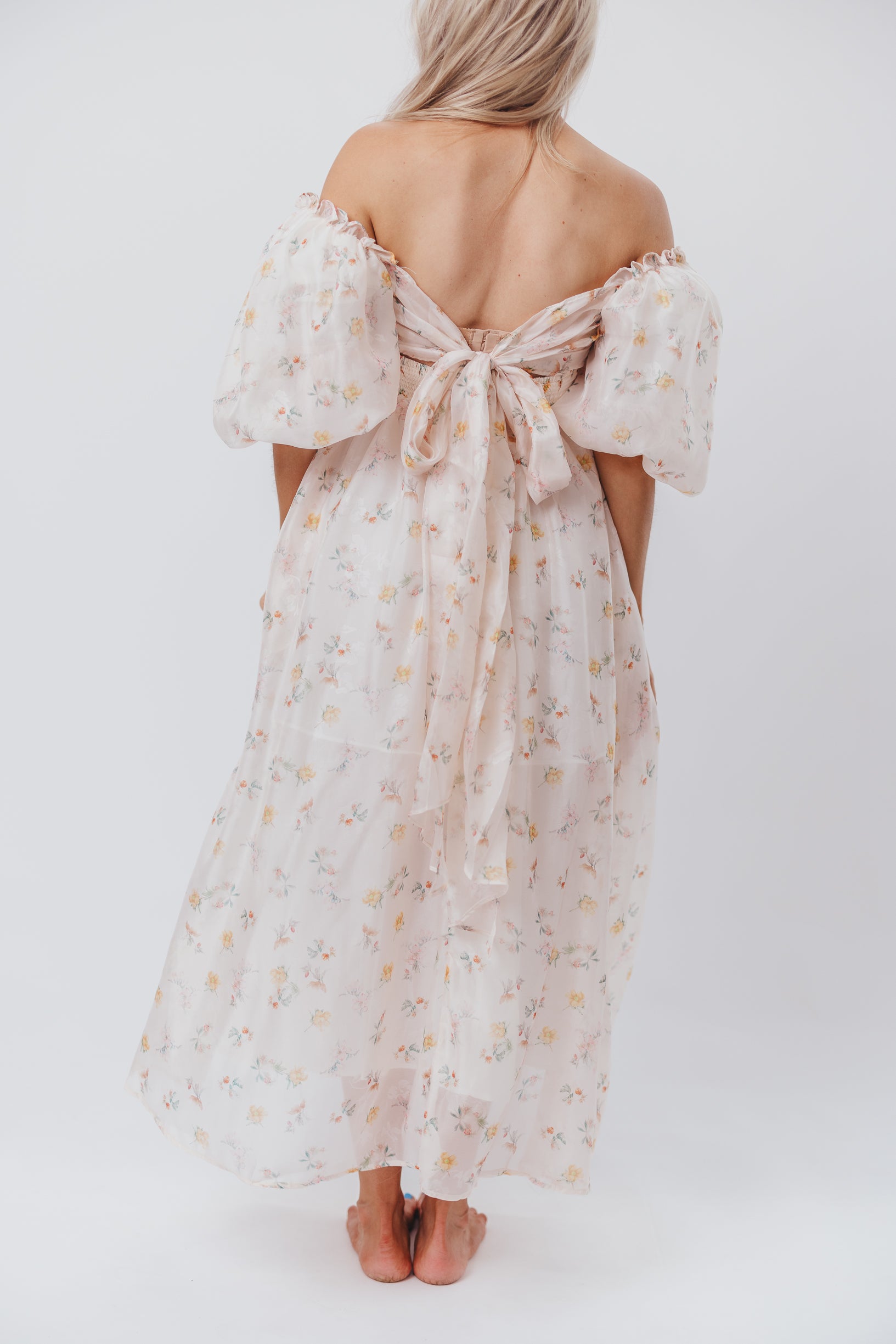 Melody Maxi Dress with Pleats & Bow Detail - Yellow Rose Floral Print | Bump Friendly Maternity Dress | Inclusive Sizing S-3XL | Perfect for Weddings, Baby Showers & Summer Vacations
