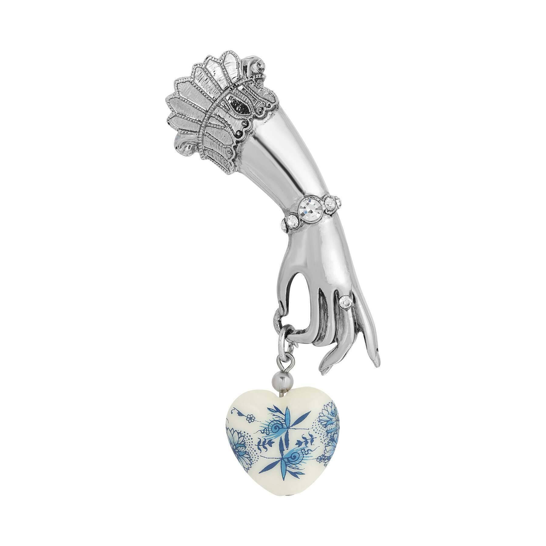 Antique 1928 Blue Willow Belle Epoch Jewelry - Vintage Ladies Heart Drop Pin Brooch for Collectors & Special Occasions | Perfect for Weddings, Tea Parties & Victorian-Themed Events