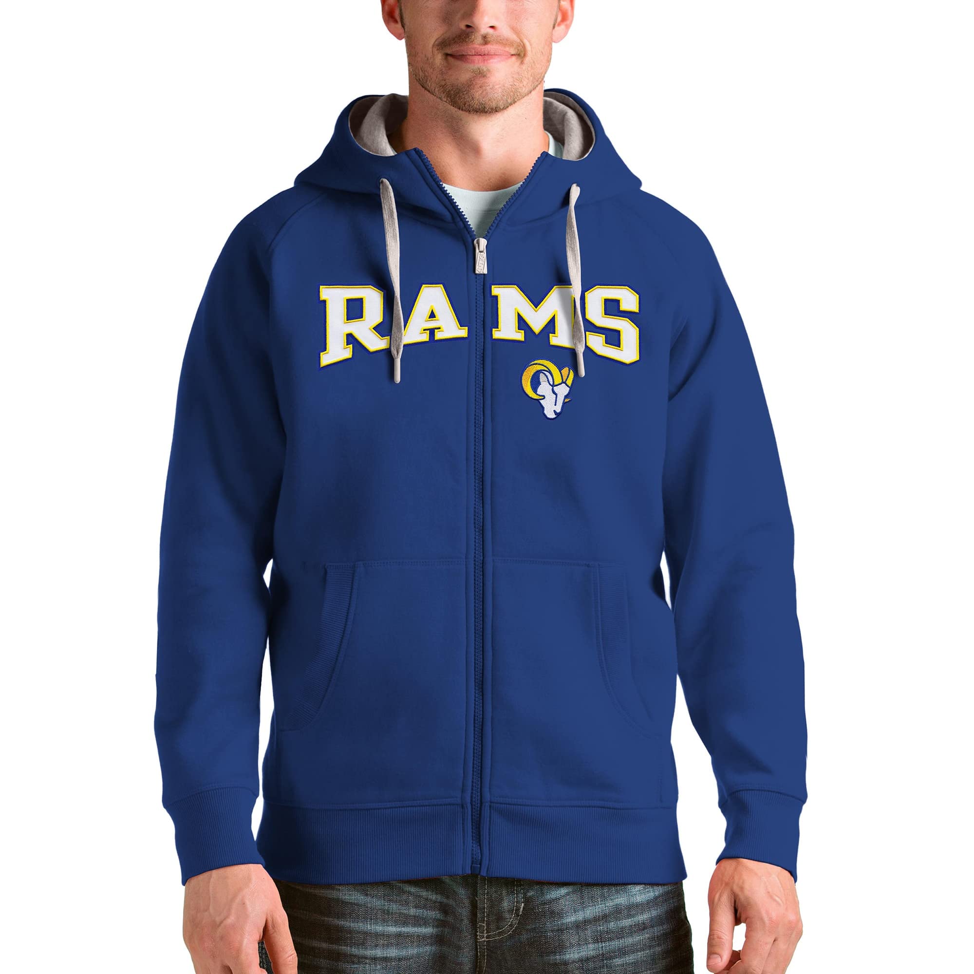 Antigua Men's Heathered NFL Wordmark Victory Full-Zip Hoodie - Officially Licensed NFL Apparel for Football Fans - Perfect for Game Day, Tailgating & Casual Wear