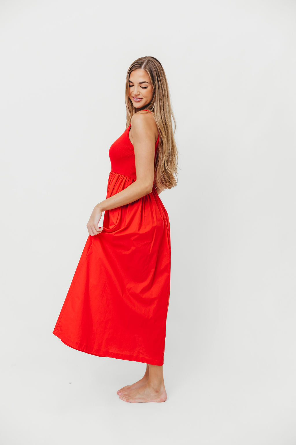 Addie Tank Midi Dress in Chili Red - Flowy Summer Dress for Women | Perfect for Beach, Vacation & Casual Outings