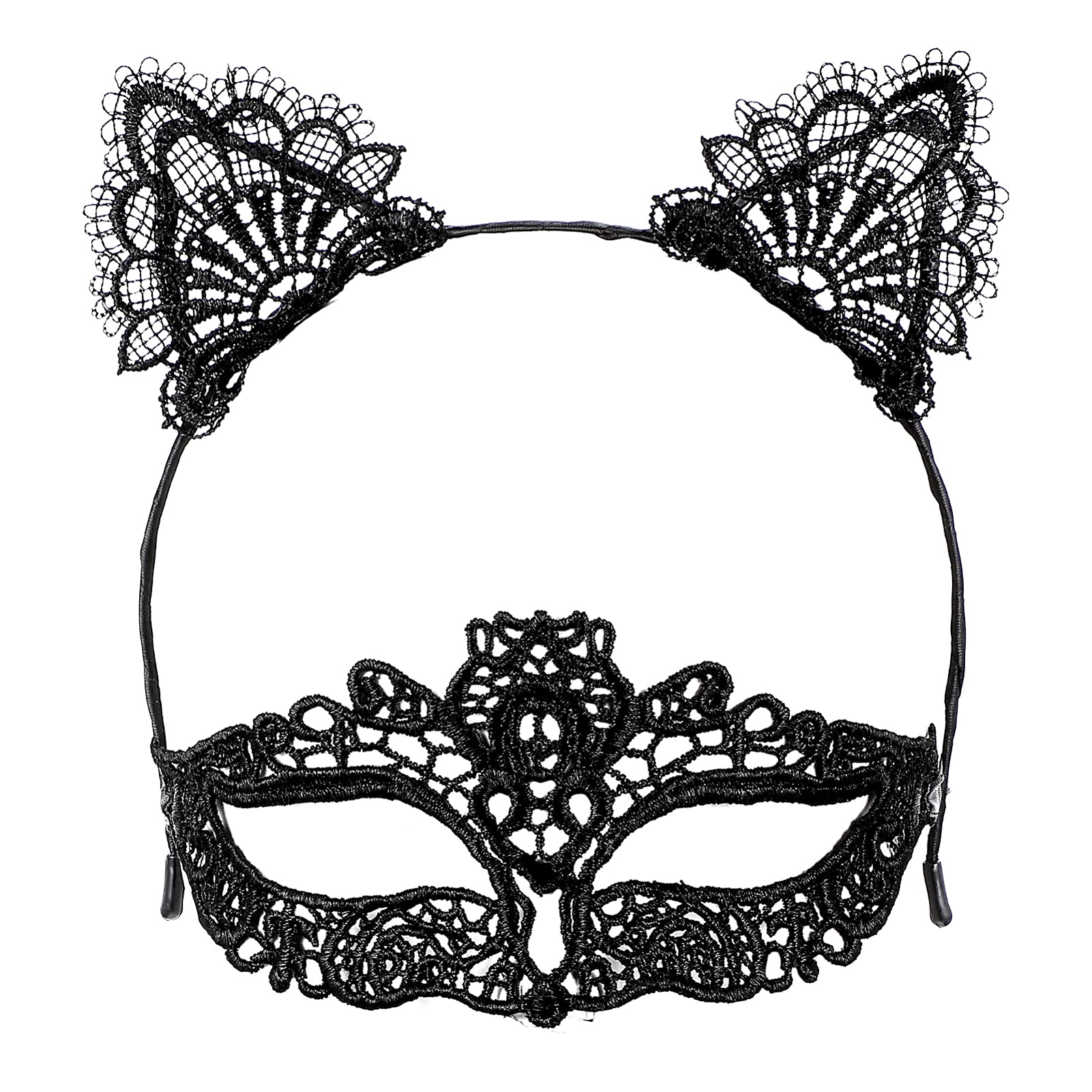 FRCOLOR Black Cat Lace Headband Set - Halloween Cat Ears Headpiece, Masquerade Party Hair Accessories for Women, Cosplay Costume Ears | Perfect for Halloween Parties, Cosplay Events, Themed Costume Nights and Photo Shoots
