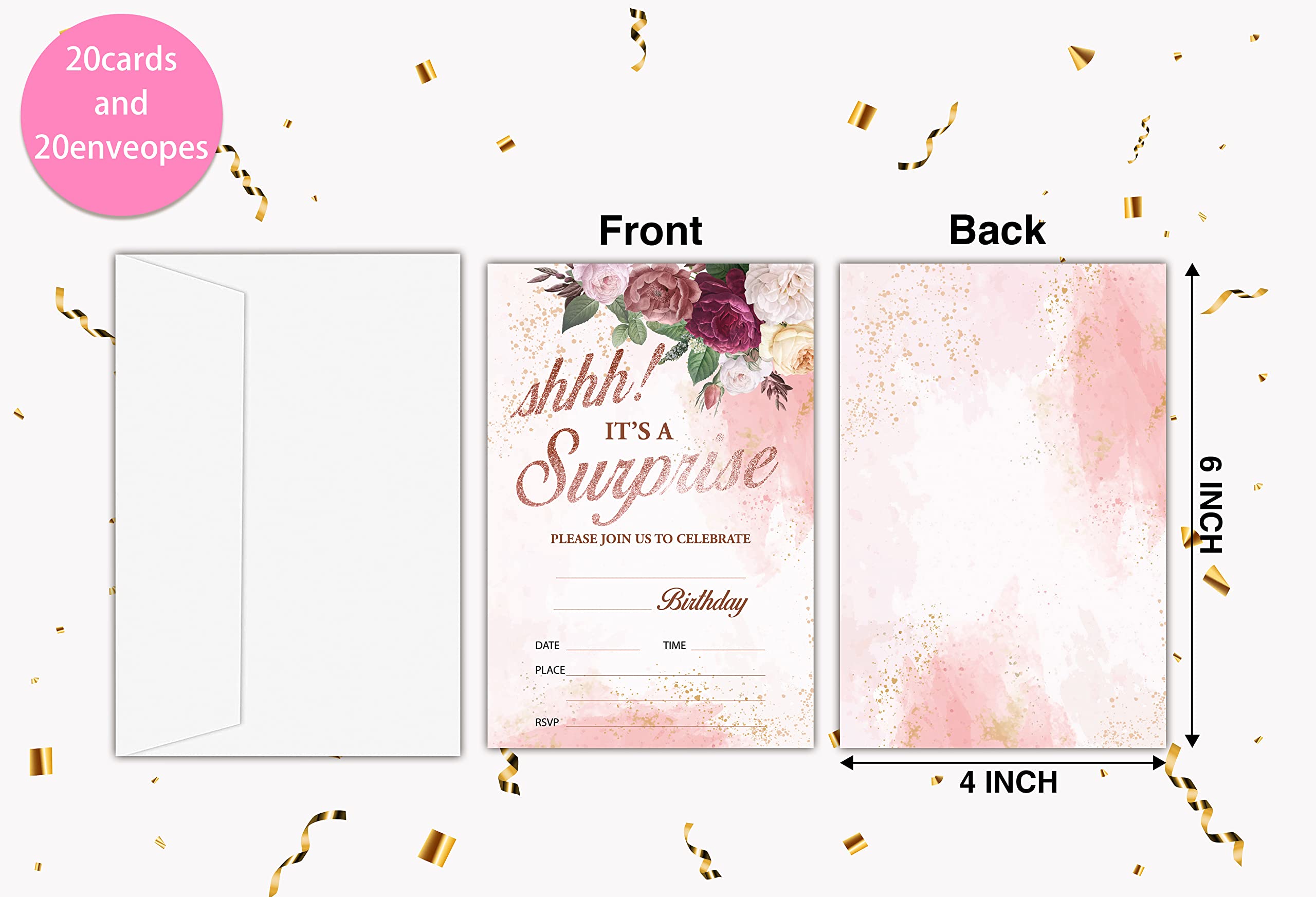 Personalized Kids Birthday Party Invitation Cards - 20 Surprise Party Invites with Envelopes for Girls & Boys | Fun Teen Celebration Supplies & Decorations | Perfect for Birthday Parties, Baby Showers & Special Events