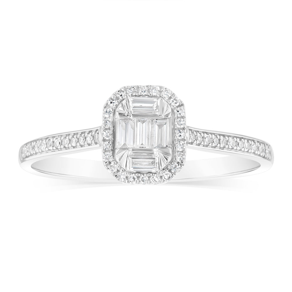9ct White Gold 1/4 Carat Diamond Halo Engagement Ring for Women - Elegant Wedding Band & Anniversary Gift for Her
