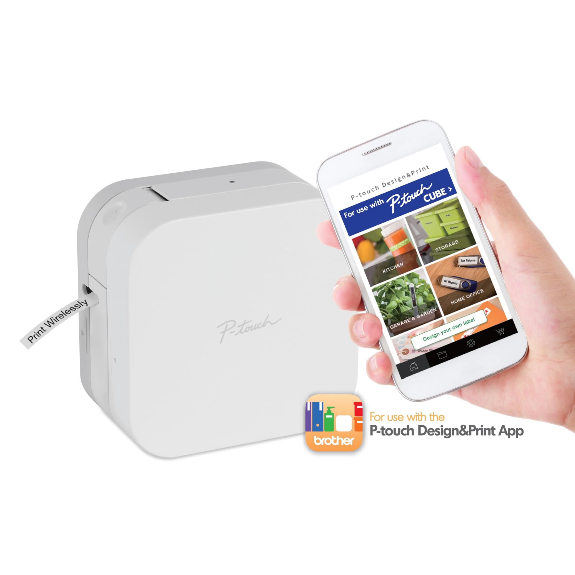 Brother P-Touch Cube Color Smartphone Label Maker - Bluetooth Wireless Label Printer with Multiple Templates for Apple & Android Devices - White - Perfect for Home, Office & Craft Organization