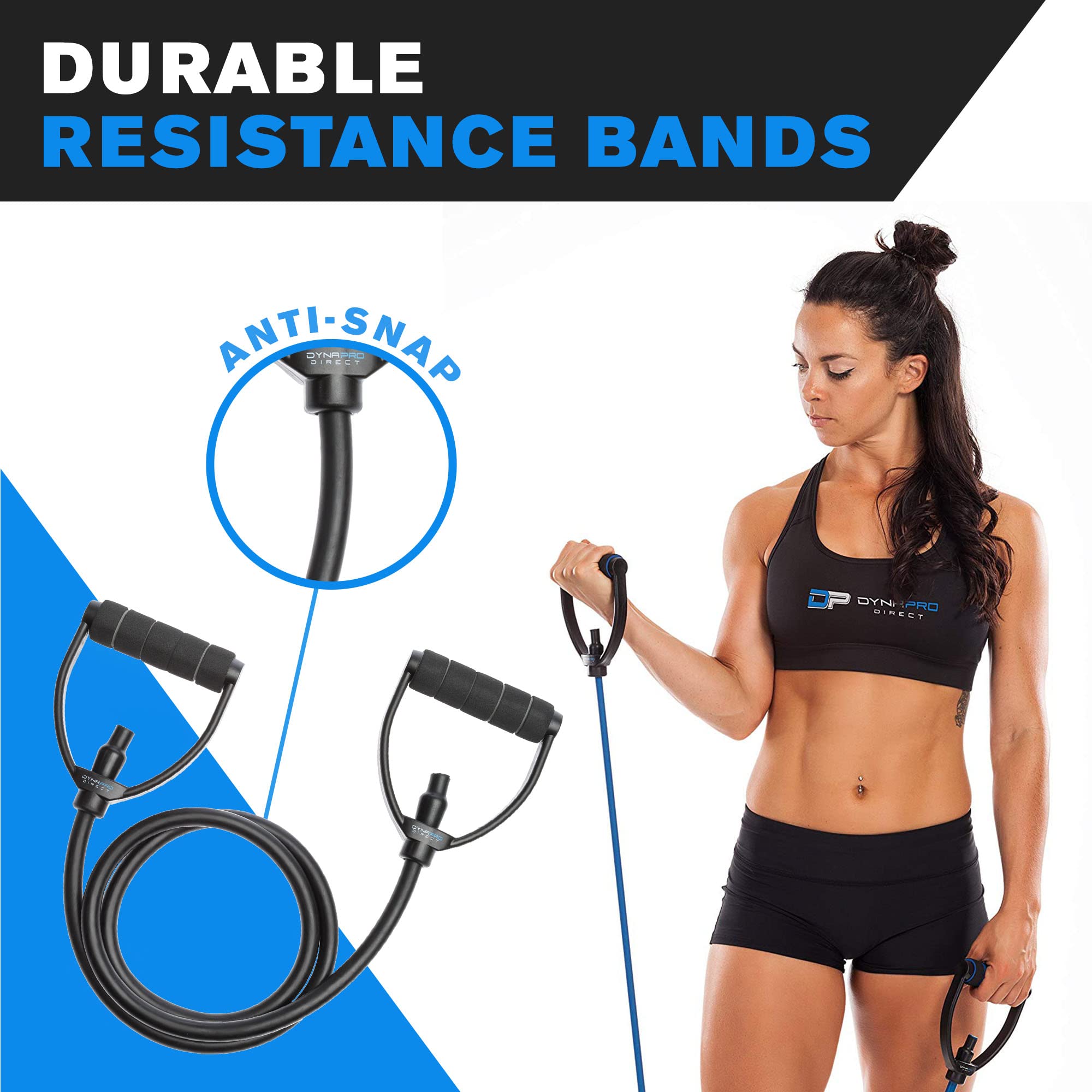 DYNAPRO Exercise Resistance Bands Set - Adjustable Length with Comfort Handles for Home Gym, Strength Training & Physical Therapy | Professional Quality Anti-Snap Latex Bands for Yoga, Pilates & Fitness Workouts | Perfect for Beginners & Athletes