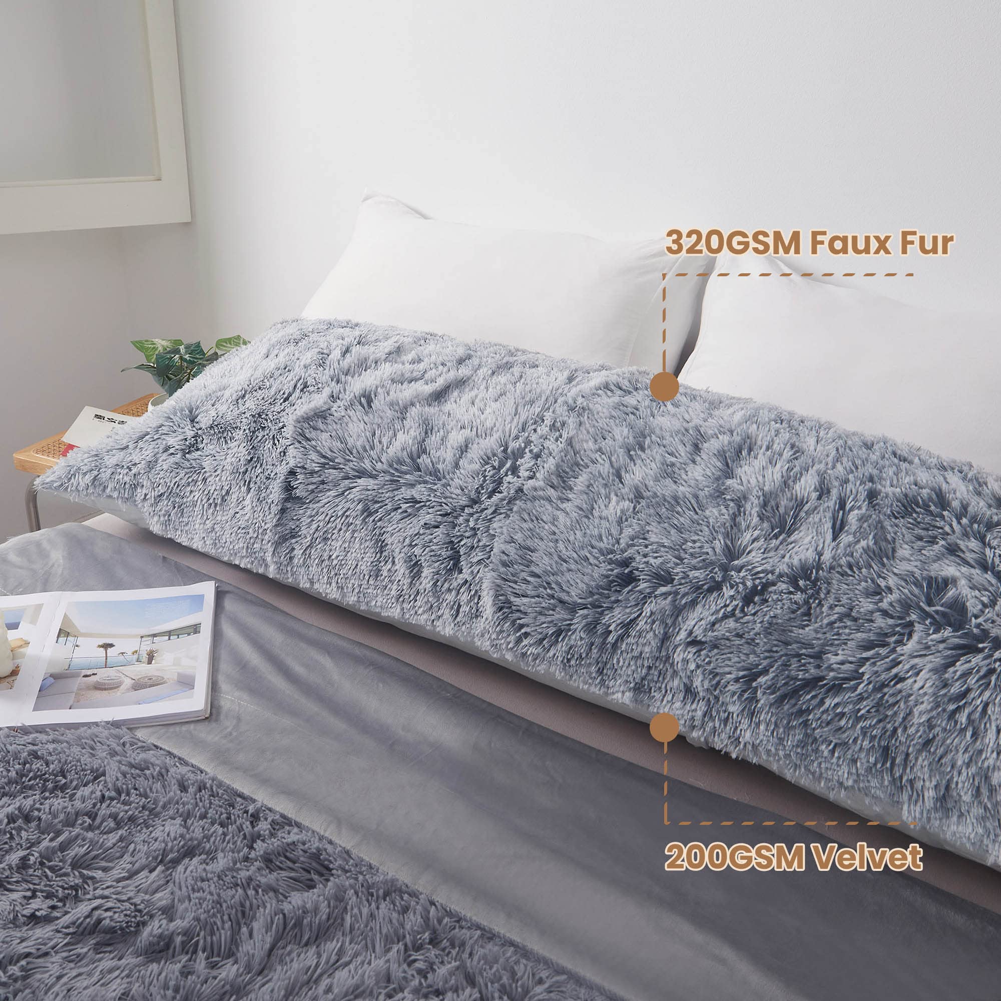 MEGO Shaggy Plush Body Pillow Cover - Light Gray Faux Fur Fluffy Pillowcase 20x54 Inches - Boho Fuzzy Full Body Pillow Case for Bed, Sofa & Home Decor - Soft Rectangular Long Big Pillow Sham in Ombre Grey - Perfect for Lounging, Reading & Cozy Home Decor