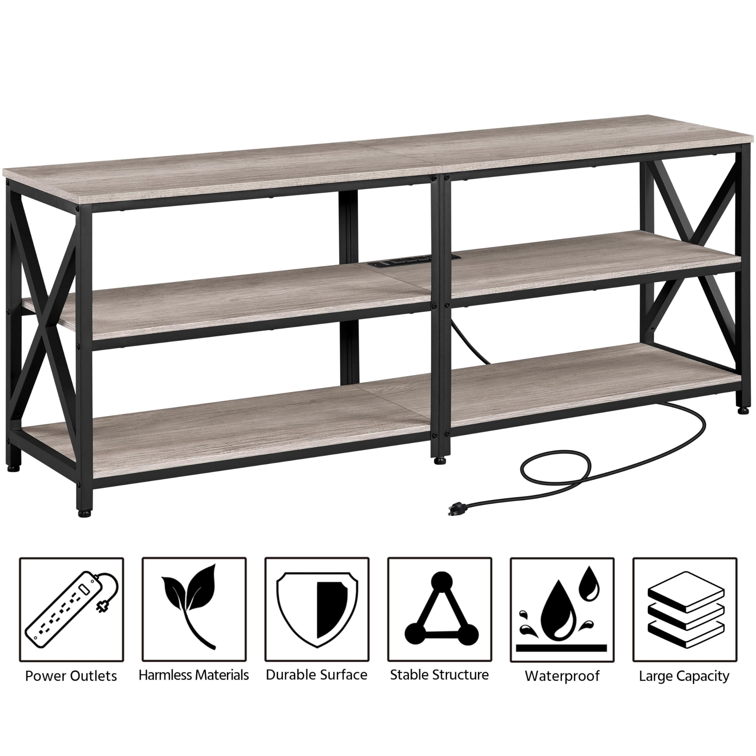Yaheetech 70 Inch TV Stand with Power Outlet & Charging Station - 3-Tier Entertainment Center with Storage Cabinet for Living Room, Bedroom & Home Theater - Modern Gray TV Console for Smart TVs & Media Devices