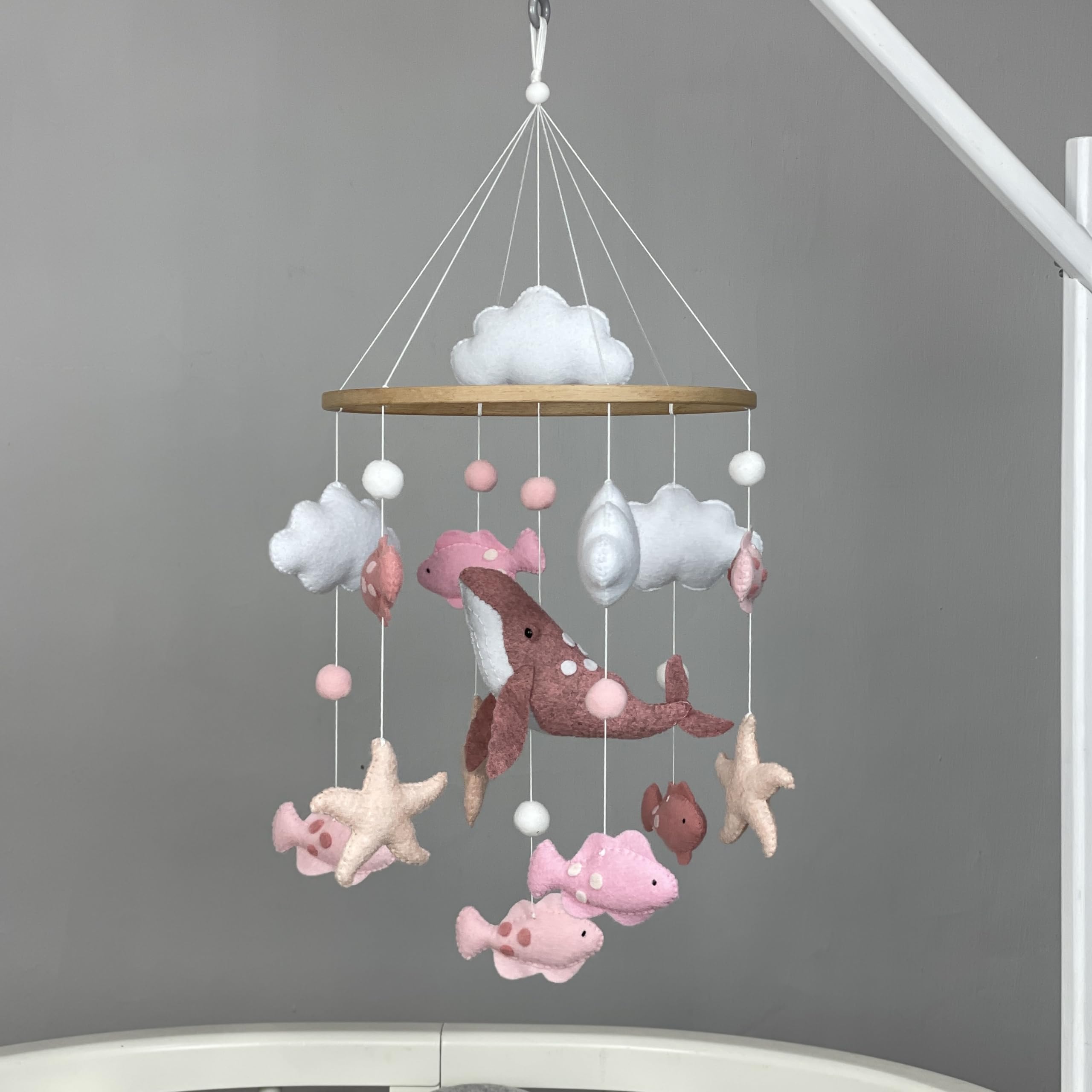**Whale & Fish Baby Crib Mobile - Pink Ocean Nursery Decor with Felt Sea Animals, Perfect Baby Shower Gift for Girls | Newborn Nursery, Baby Room, Coastal Theme Decor**
