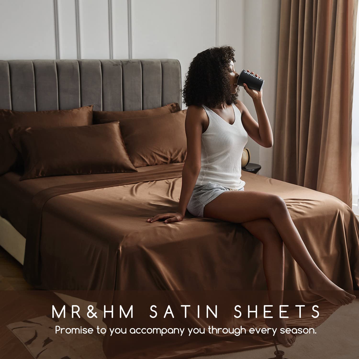 Luxury Satin Bed Sheets Set - 6 Piece King Size Silky Bedding with 15