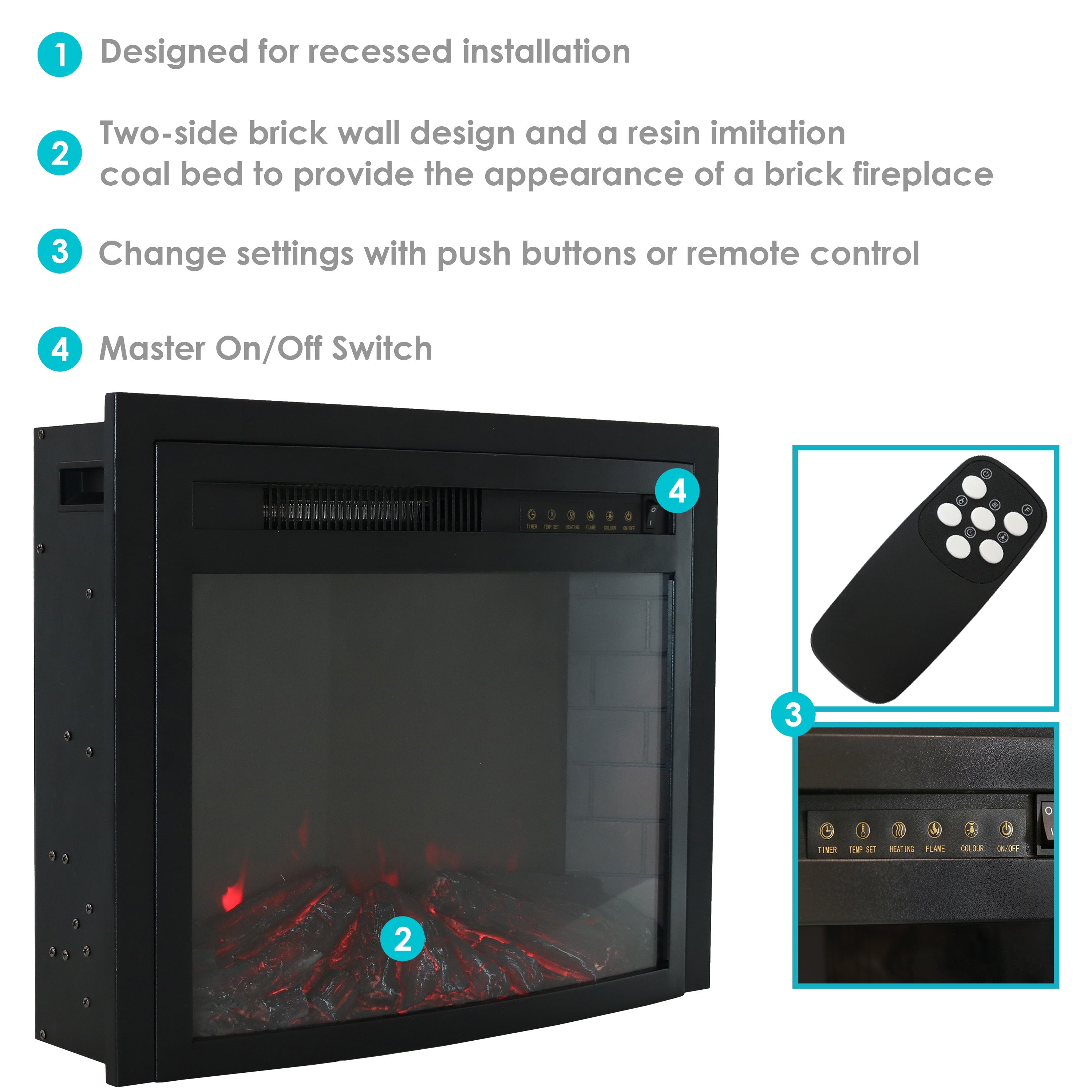Cozy Warmth Indoor Electric Fireplace Insert - Realistic Flame Effect, 1500W Heater for Living Room, Bedroom & Office | Energy Efficient & Safe Heating Solution