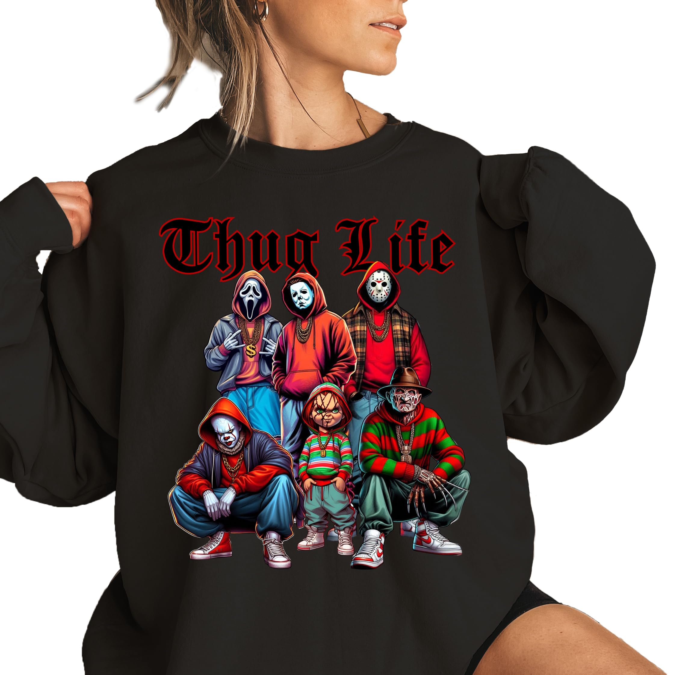 Thug Life Halloween Sweatshirt - Witches Movie & Golden Girls Inspired Pullover - Funny Halloween Costume Sweater for Women - Perfect for Halloween Parties, Cosplay & Casual Wear