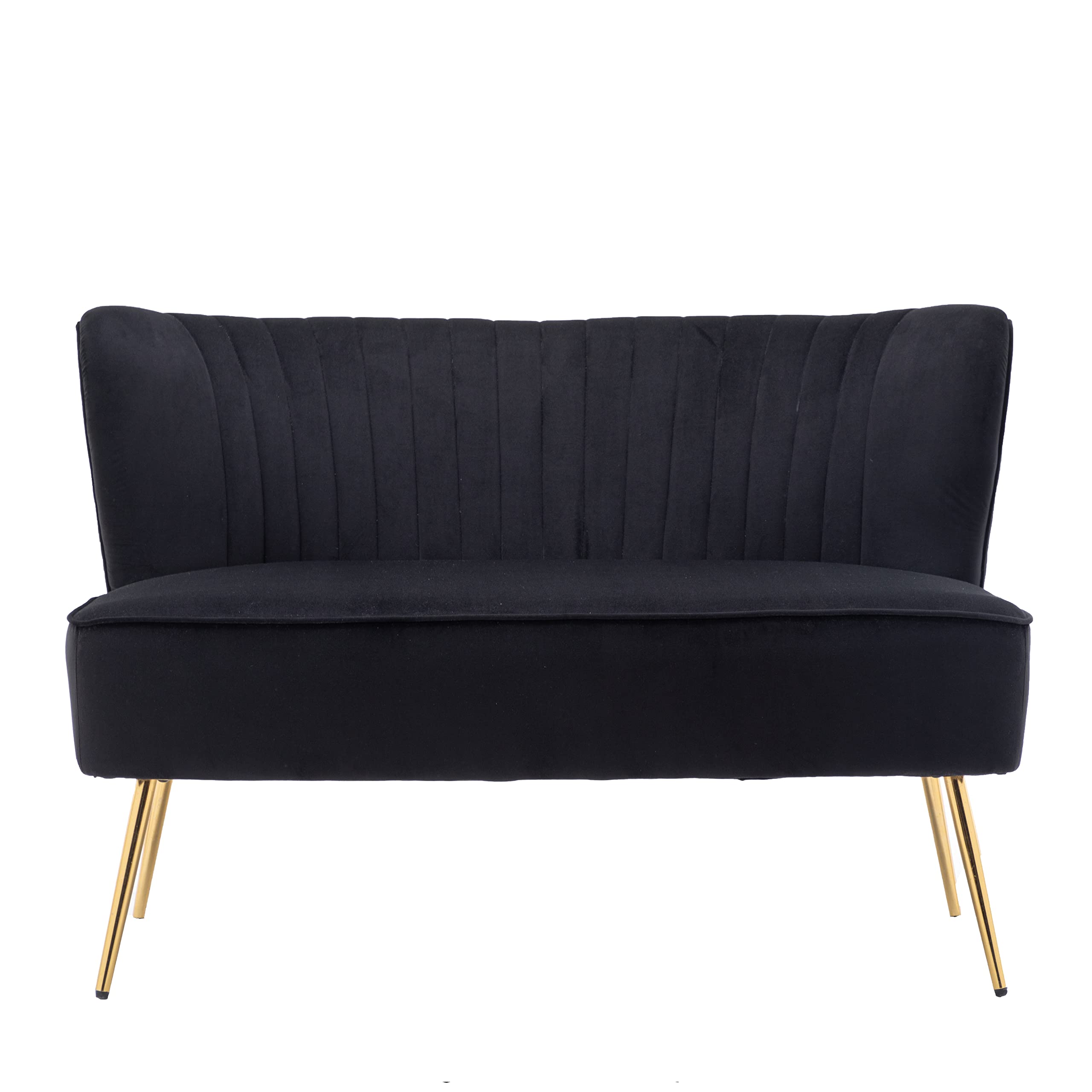 Modern Velvet 2-Seater Sofa with Durable Metal Legs & Comfort Back Cushion - Compact Living Room, Apartment, Bedroom Furniture (Black) | Perfect for Small Spaces, Lounge, Home Office & Guest Room