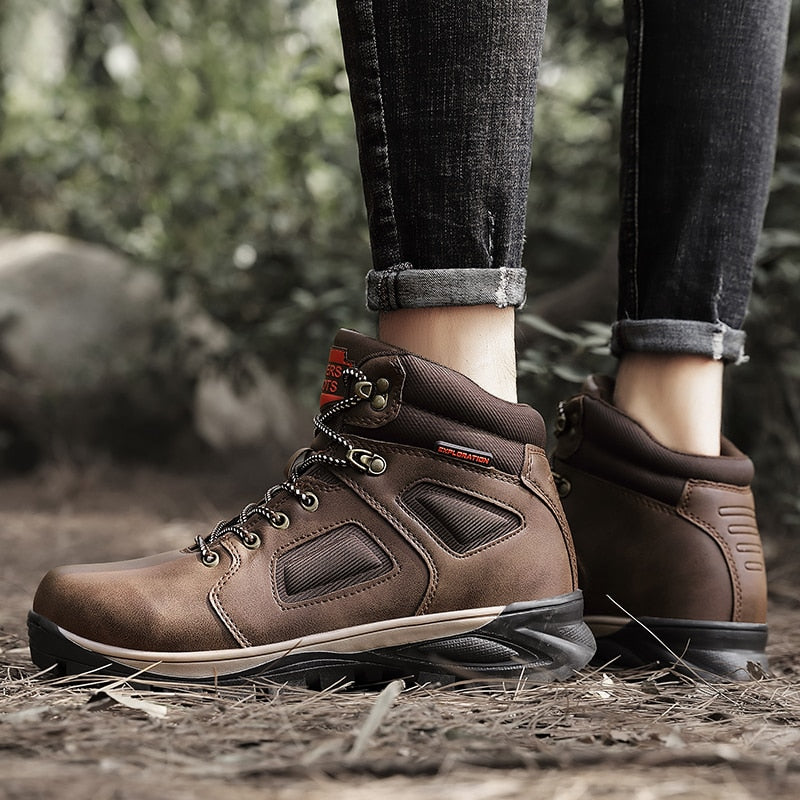 Lovevop Men's Leather Hiking Boots - Non-Slip Outdoor Adventure Hunting Safety Shoes, Casual Sneakers for Back to College, Large Sizes - Perfect for Camping, Trekking & Daily Wear