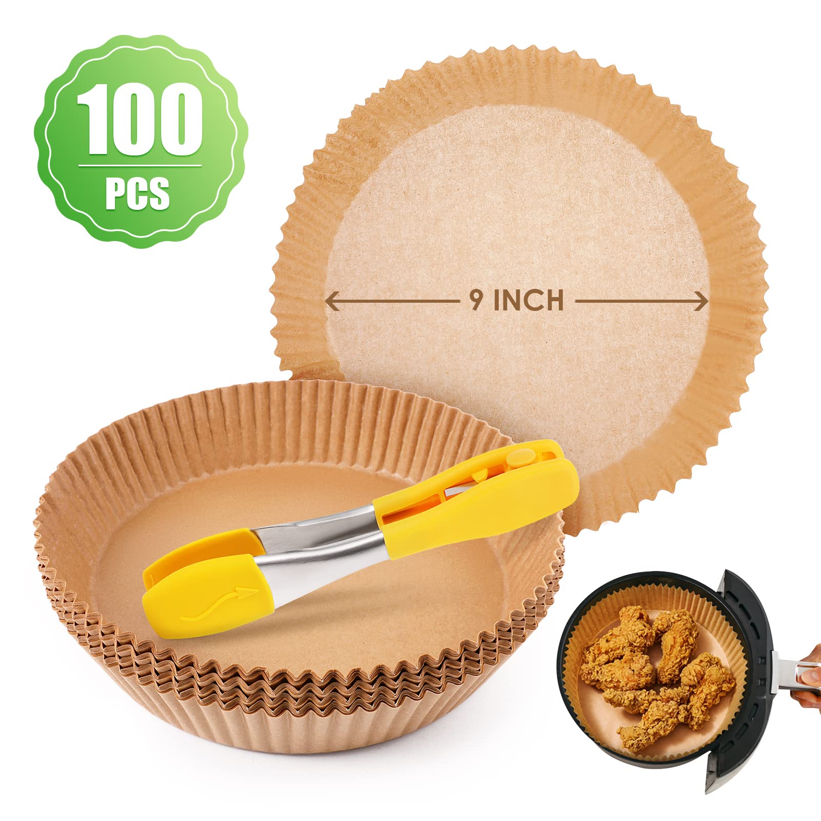 Disposable 9-Inch Round Air Fryer Liners - 100 Pack Parchment Paper for Air Fryer, Oven & Microwave Baking | Perfect for Healthy Cooking, Meal Prep & Quick Cleanup