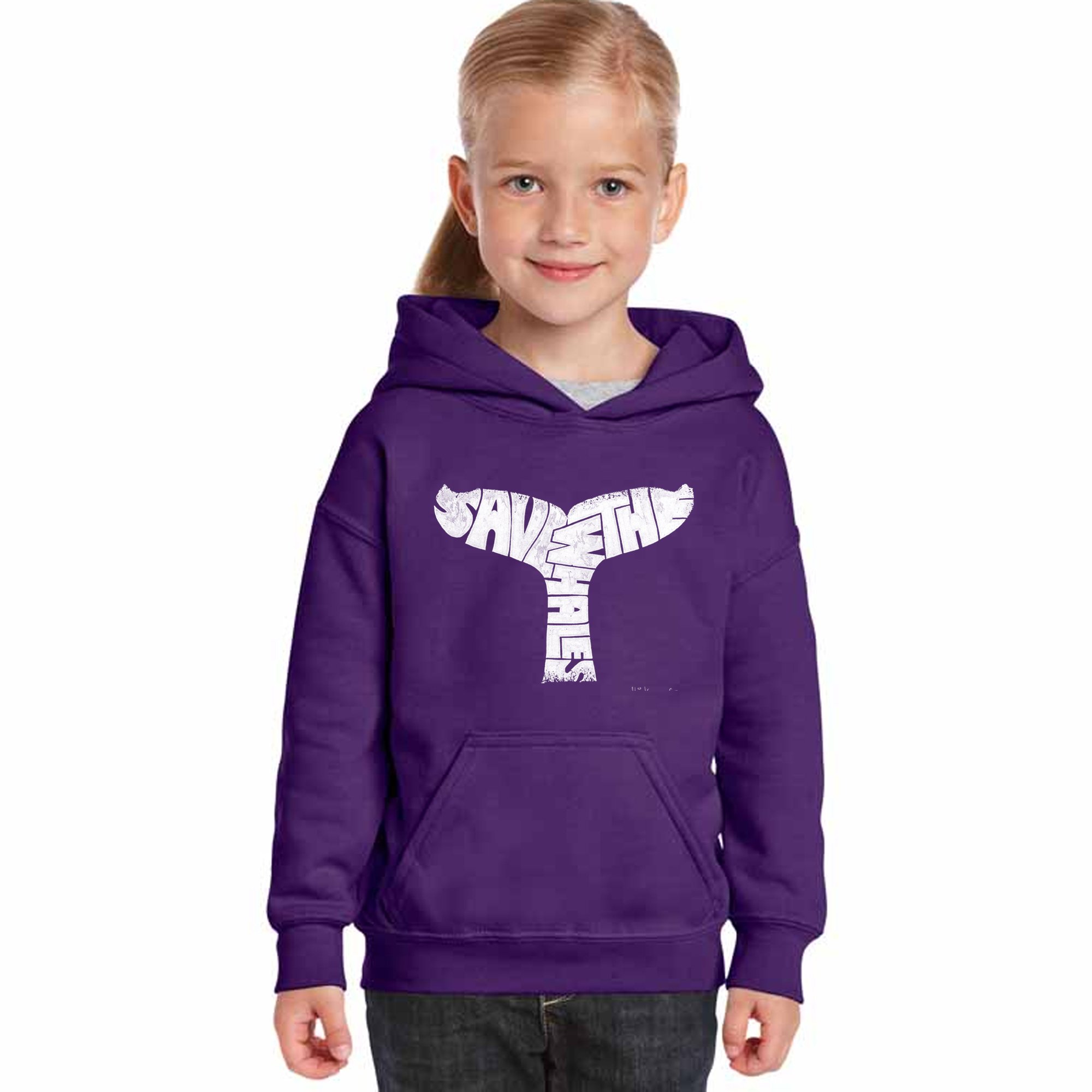 LA POP ART Girls' Word Art Hooded Sweatshirt - Save The Whales Eco-Friendly Pullover | Cute Casual Wear for Teens, School, and Whale Conservation Events