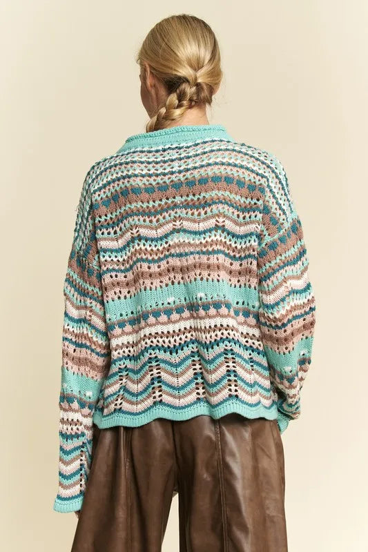 Seafoam Green Multi-Textured Resort Sweater Cover Up - Lightweight Beachwear for Women, Perfect for Poolside, Vacation & Summer Outfits