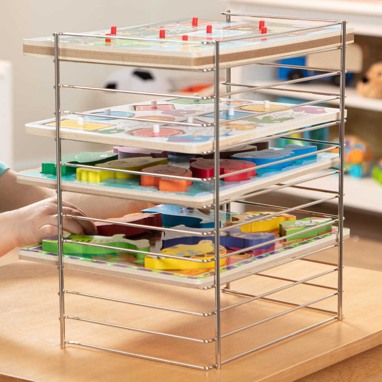 Multi Fit Wire Puzzle Rack - Durable Metal Puzzle Organizer for Kids & Adults - Perfect for Home, Office, Classroom & Travel Storage