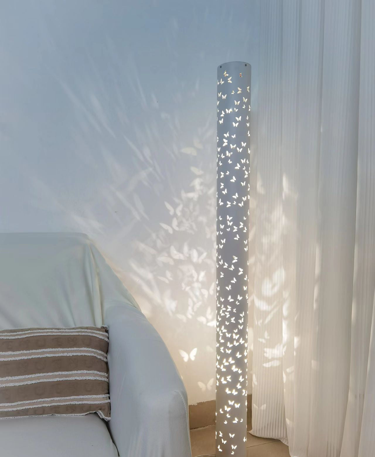 Norfried Modern Column Floor Lamp - Adjustable Height LED Standing Light for Living Room, Bedroom & Office - Warm White & Cool White Dimmable Lighting