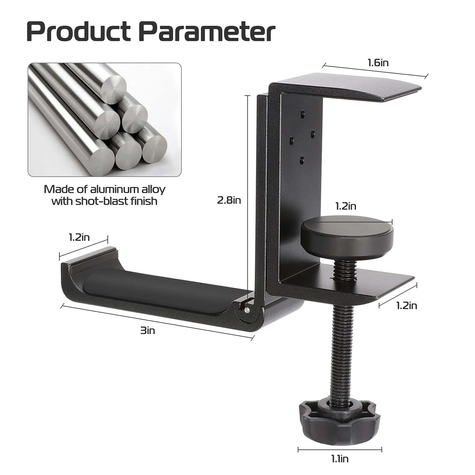 ULANZI Foldable Under Desk Headphone Stand - Aluminum Headset Hanger Mount with Non-Slip Silicone Pad, Space Saving Universal Hook for Gaming & Office Headsets - Perfect for PC, PS5, Xbox & Workstation Setup
