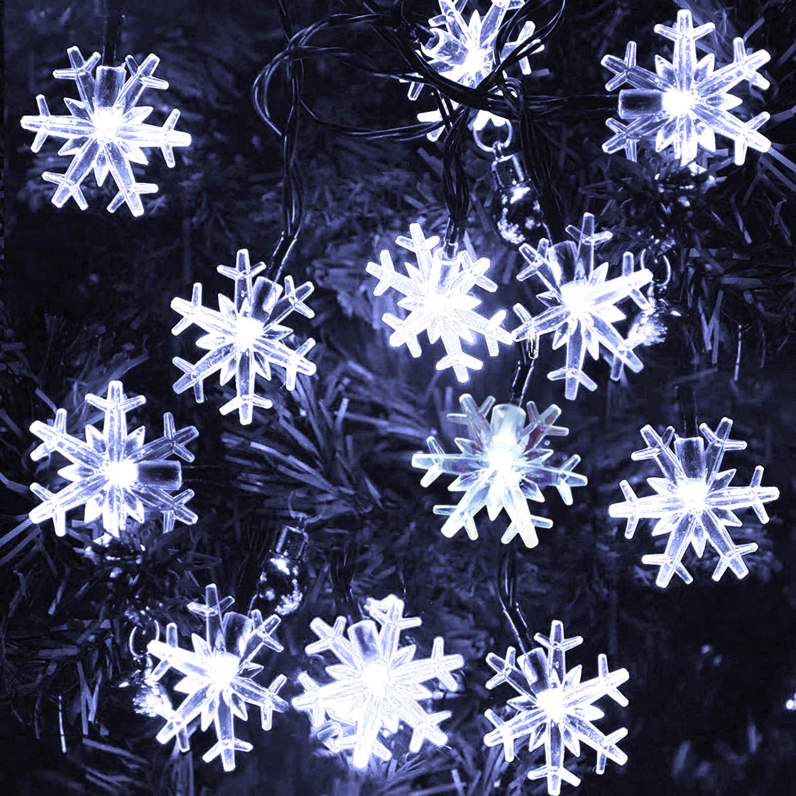 55ft 100 LED Solar Christmas Lights Outdoor Decorations - 8 Modes Waterproof Snowflake String Lights for Wedding, Party, Porch, Deck & Christmas Tree - Cool White Holiday Decor for Home, Garden & Festive Events