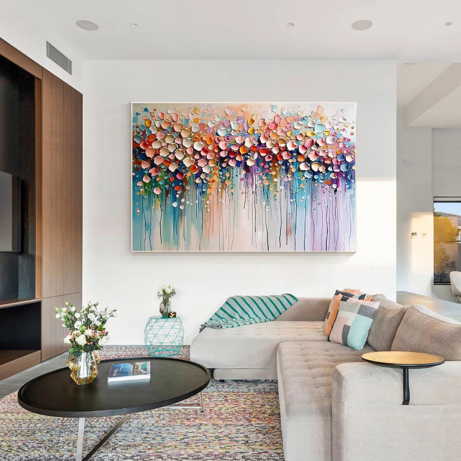 Flower and Tree Painting #FT159 - Handmade Canvas Wall Art for Home & Office Decor - Perfect for Living Room, Bedroom, and Office Spaces