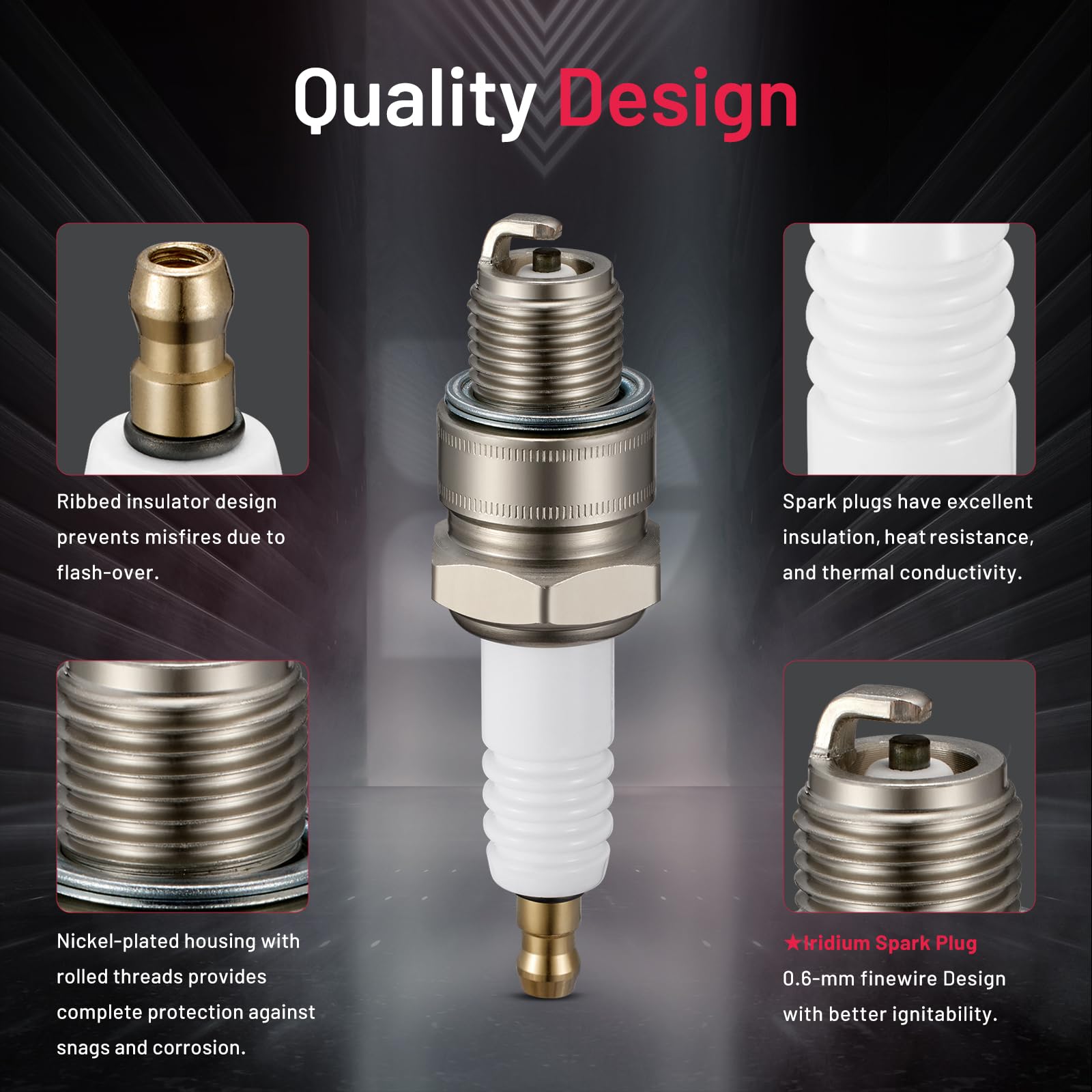BDFHYK 1134 Universal Iridium Spark Plugs - Compatible with Yamaha, Tohatsu, Mariner 2-Stroke Outboard Engines - Replacement for BR8HS-10 (Set of 4) - Ideal for Marine Boating, Fishing & Water Sports Performance Enhancement