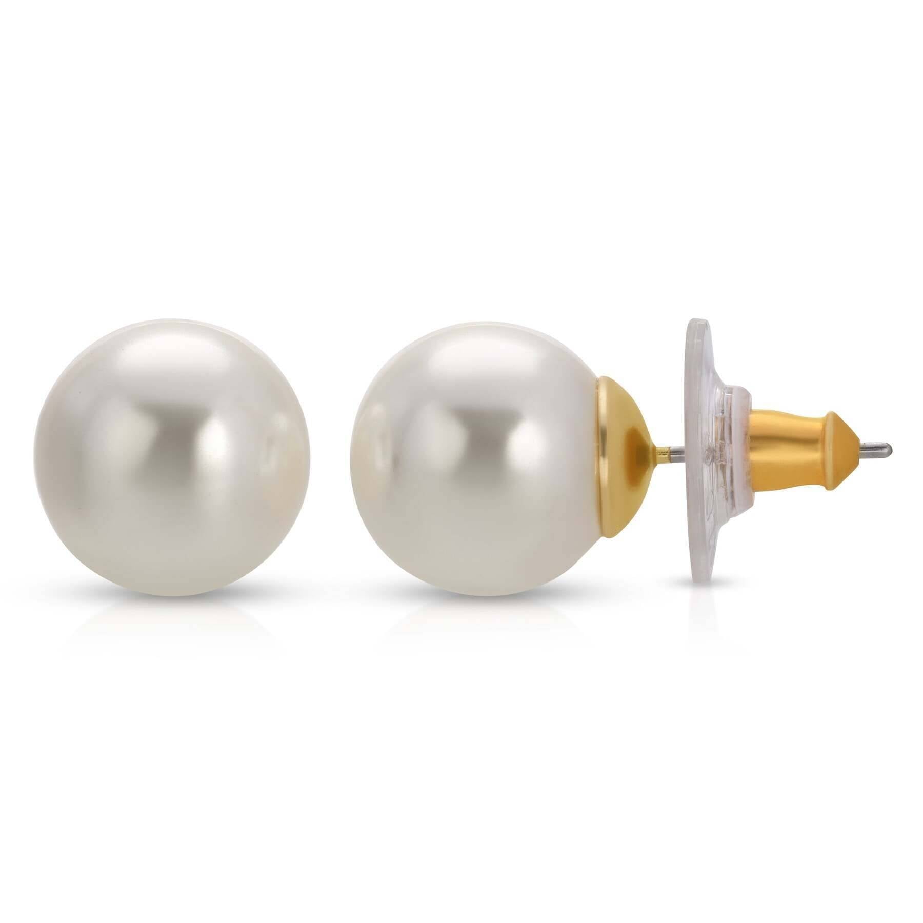 1928 Bridal 12mm Faux Pearl Button Earrings for Women - Vintage Style Pearl Stud Earrings - Perfect for Weddings, Prom, and Formal Occasions