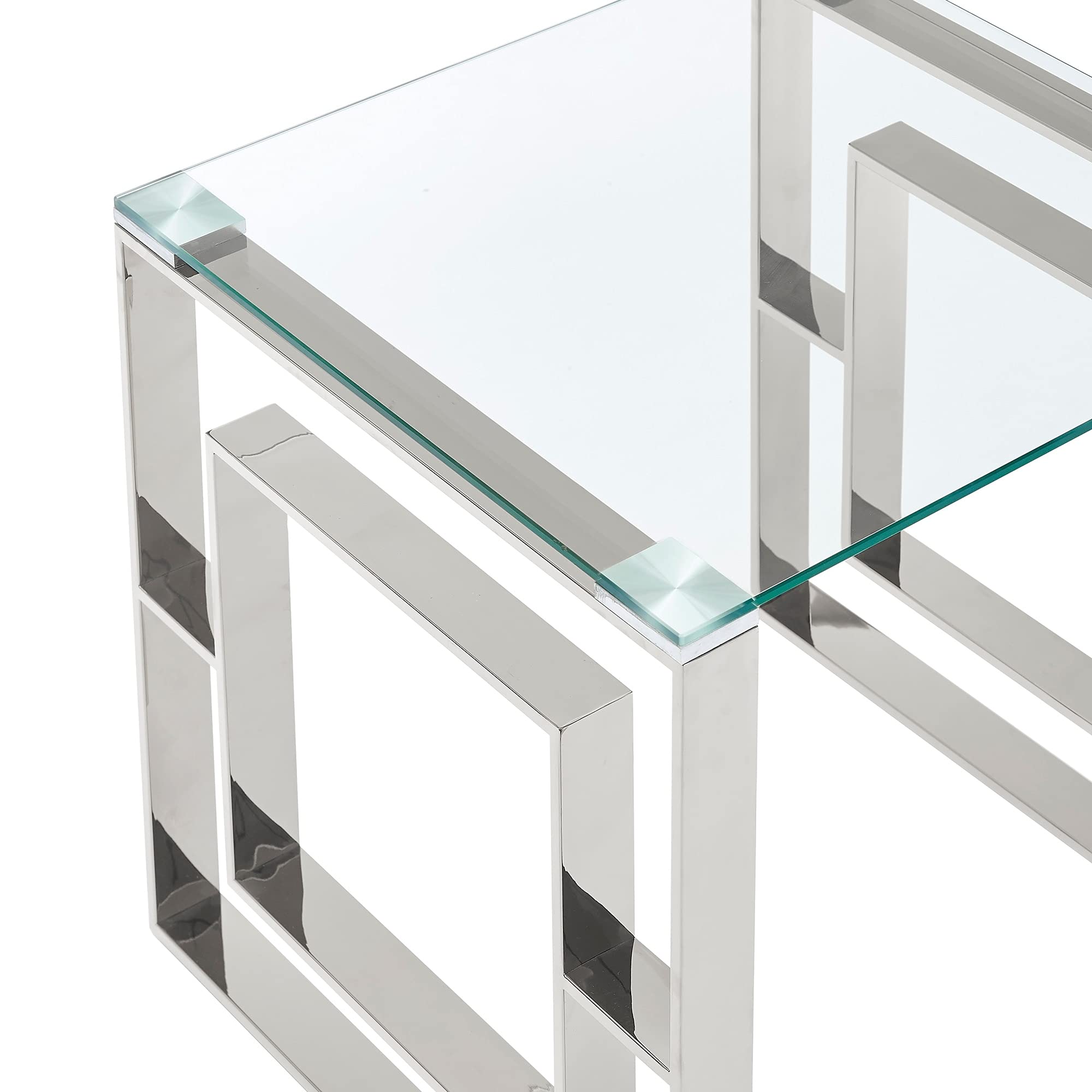 Modern Glass and Chrome Accent Side Table - Silver Finish | Stylish Living Room, Bedroom, or Office Decor