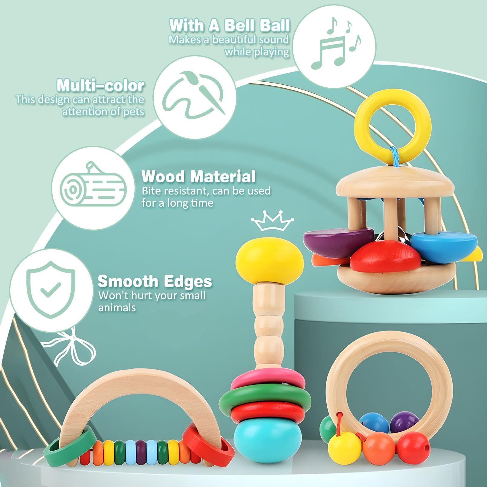 4 PCS Wooden Rabbit Chew Toys for Small Pets - Interactive Bunny Toys for Chinchillas, Hamsters, Guinea Pigs & Rats - Natural Wooden Teeth Grinding Toys for Indoor & Outdoor Play - Perfect for Cage Enrichment and Dental Health