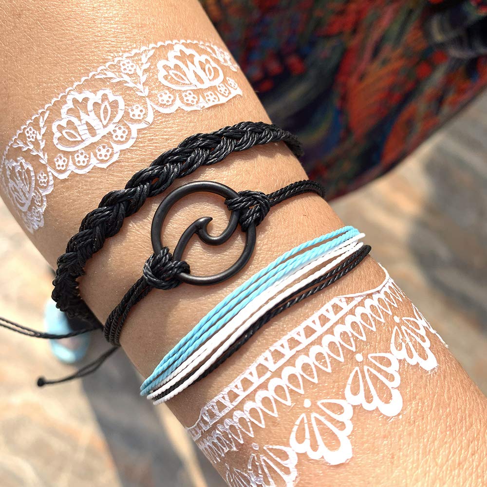 Boho Friendship Bracelets for Women - Adjustable Sunflower & Blue Beaded Bracelet Set - Stackable Surfer Beach Bracelets - Summer Essentials & Stocking Stuffers - Perfect for Gifts, Parties, and Beach Vacations