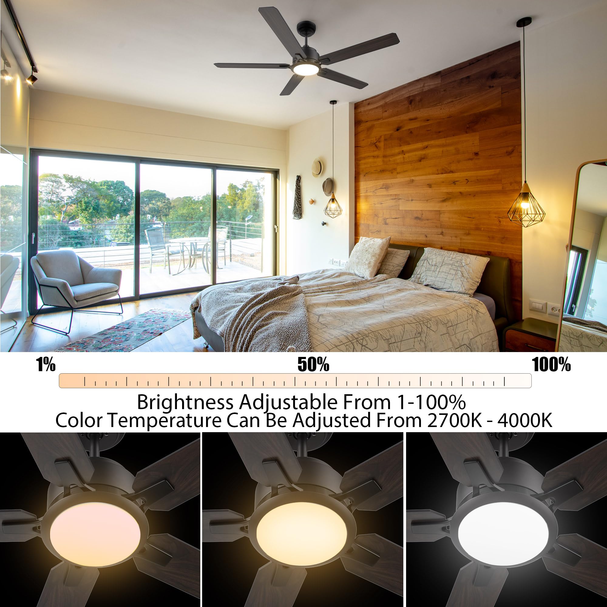 Smart Low Profile Ceiling Fan with Lights - 52