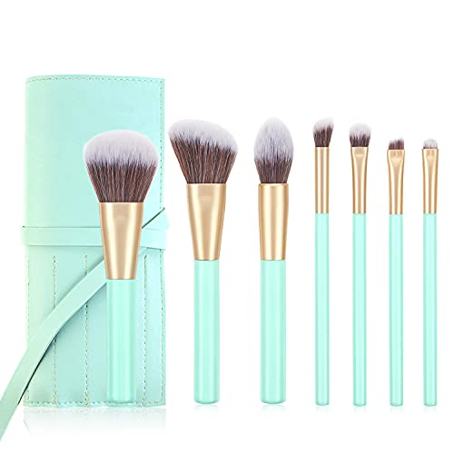 7-Piece Professional Makeup Brush Set with Pouch - Powder, Shadow, Foundation & Sculpting Brushes for Flawless Eye & Face Makeup - Perfect for Travel & Everyday Beauty Routine
