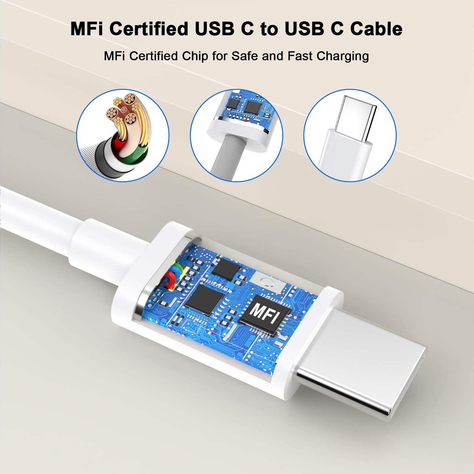 MFi Certified 20W PD USB C Fast Charger & 3M Extra Long USB C to C Cable - Compatible with iPhone 16/16 Plus/16 Pro/16 Pro Max/15/15 Plus/15 Pro/15 Pro Max - UK Power Adapter Plug - Perfect for Home, Office & Travel Charging