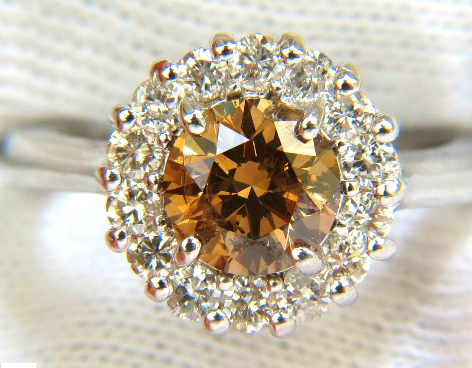 2.01CT Natural Fancy Orange Brown Diamond Cluster Halo Ring - G/VS Full Cuts - Elegant Engagement, Wedding & Anniversary Jewelry Gift