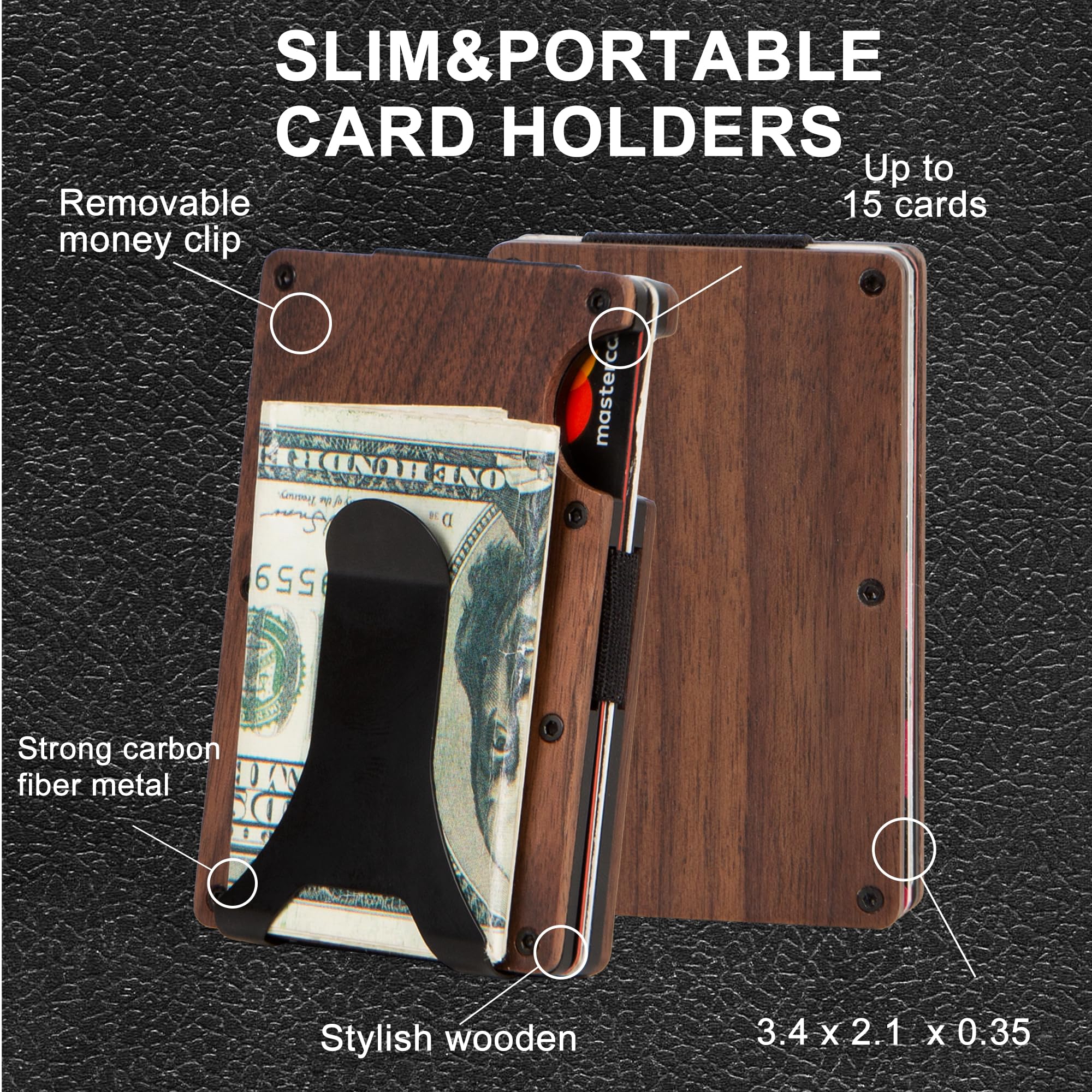 Personalized RFID Blocking Wooden Slim Wallet for Men - Custom Engraved Leather Card Holder with Money Clip & Gift Box - Perfect for Boyfriend, Husband, Father's Day & Anniversary Gifts - Ideal for Travel, Business & Everyday Use (Horse Design, Walnut Finish)