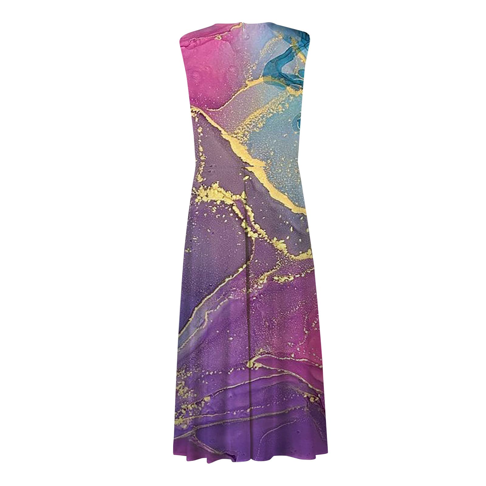 Elegant Wrap V-Neck Sleeveless Maxi Dress for Women - Trendy Marble Print Flowy Beach Dress for Spring Summer 2025 | Perfect for Vacations, Weddings & Casual Outings