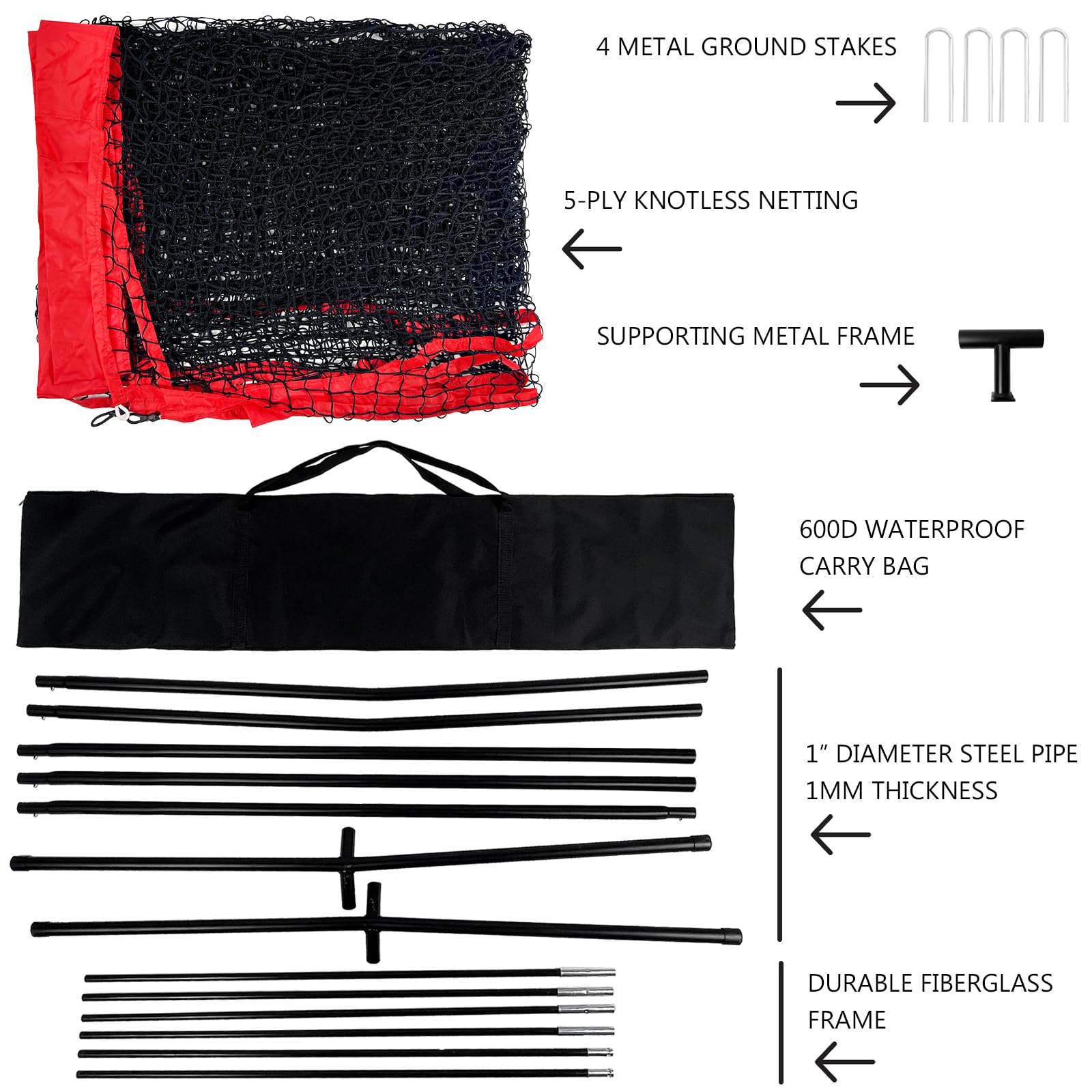Portable Backstop Barrier Netting for Lacrosse, Soccer, Basketball & Tennis - Multi-Sport Protective Screen with Carry Bag | Perfect for Backyard, Training & Game Practice