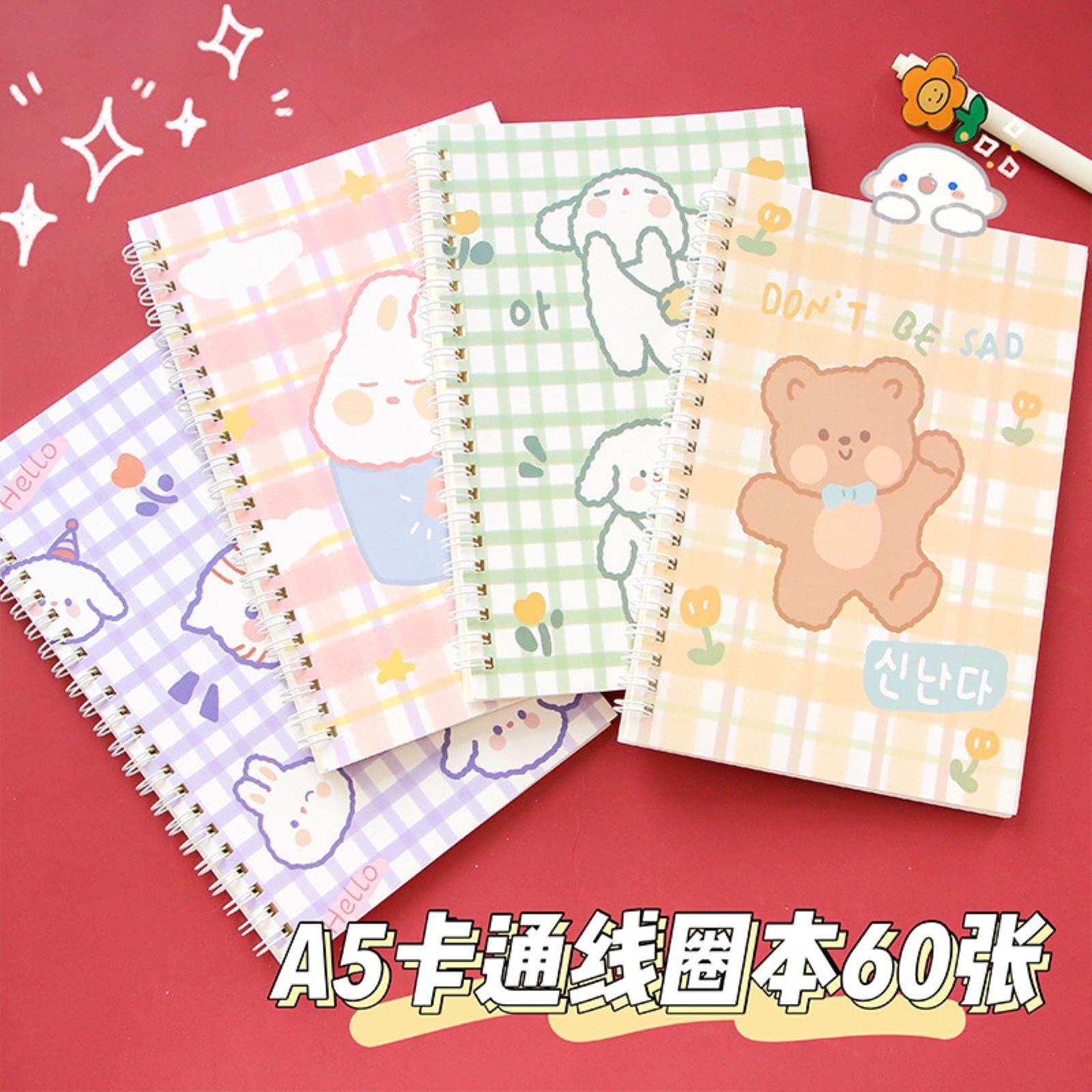 Cute Kawaii Bunny Bear Spiral Notebook - A5 Planner for School & Office