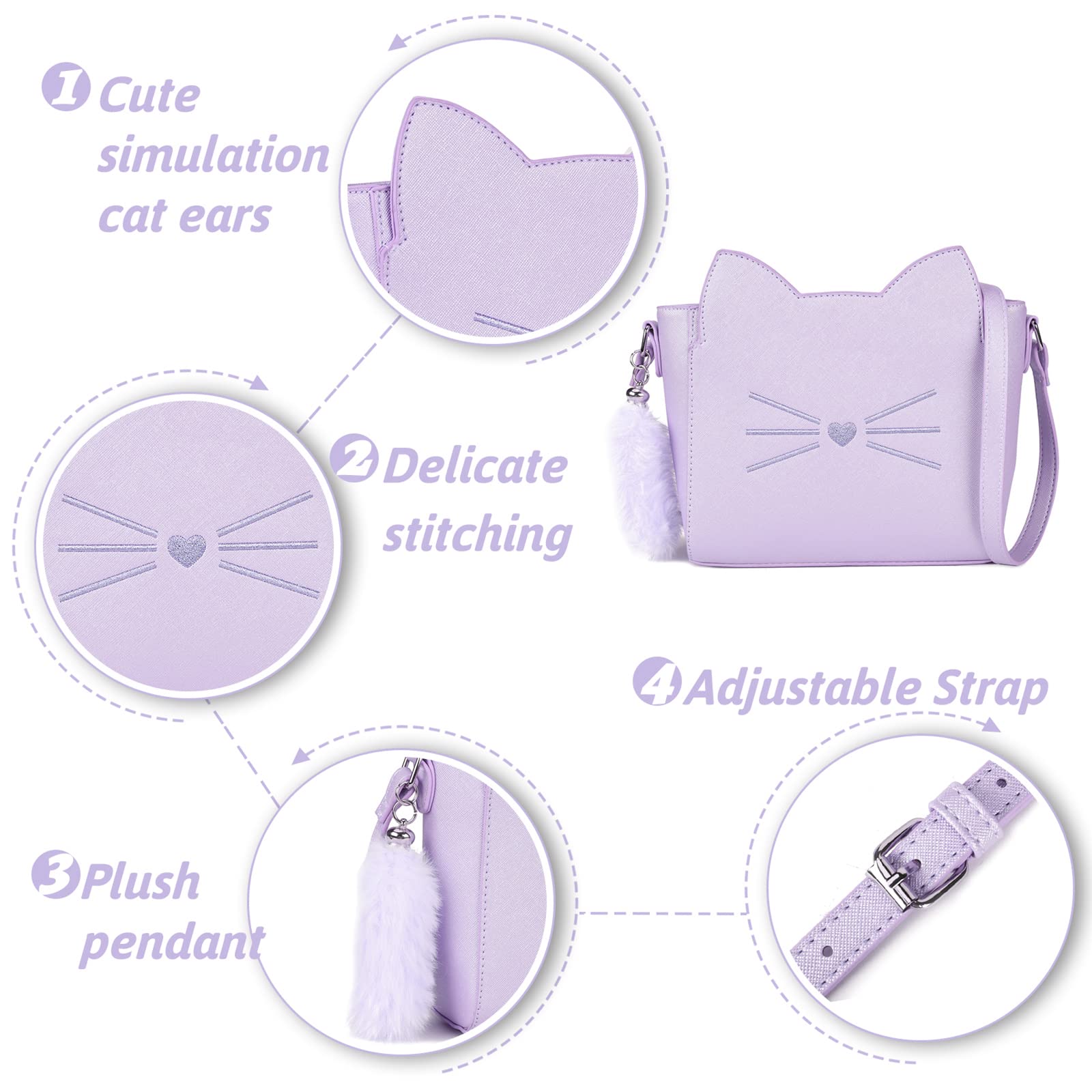 Cute Cat Girl Crossbody Purse for Teen Girls - PU Leather Shoulder Bag with Pendant Charm, Fashionable Small Handbag for School, Travel & Everyday Use