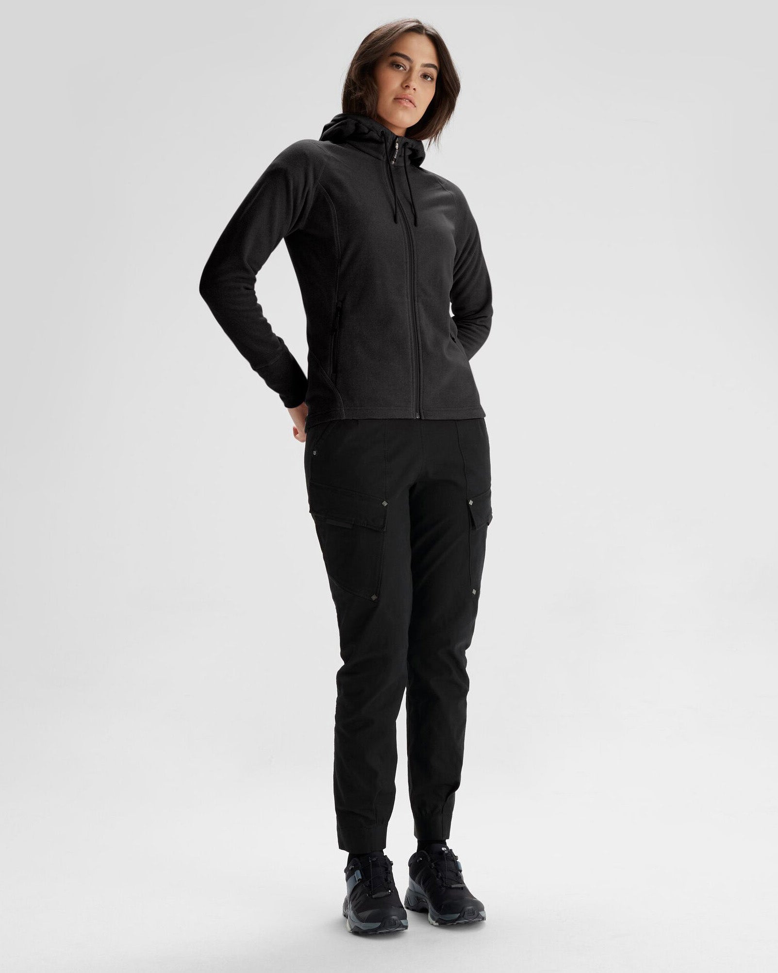 Women's Mt Aspiring Hooded Fleece Jacket - Soft Warm Winter Coat, Water-Resistant Outdoor Jacket for Hiking, Camping & Casual Wear - Black Stingray Color