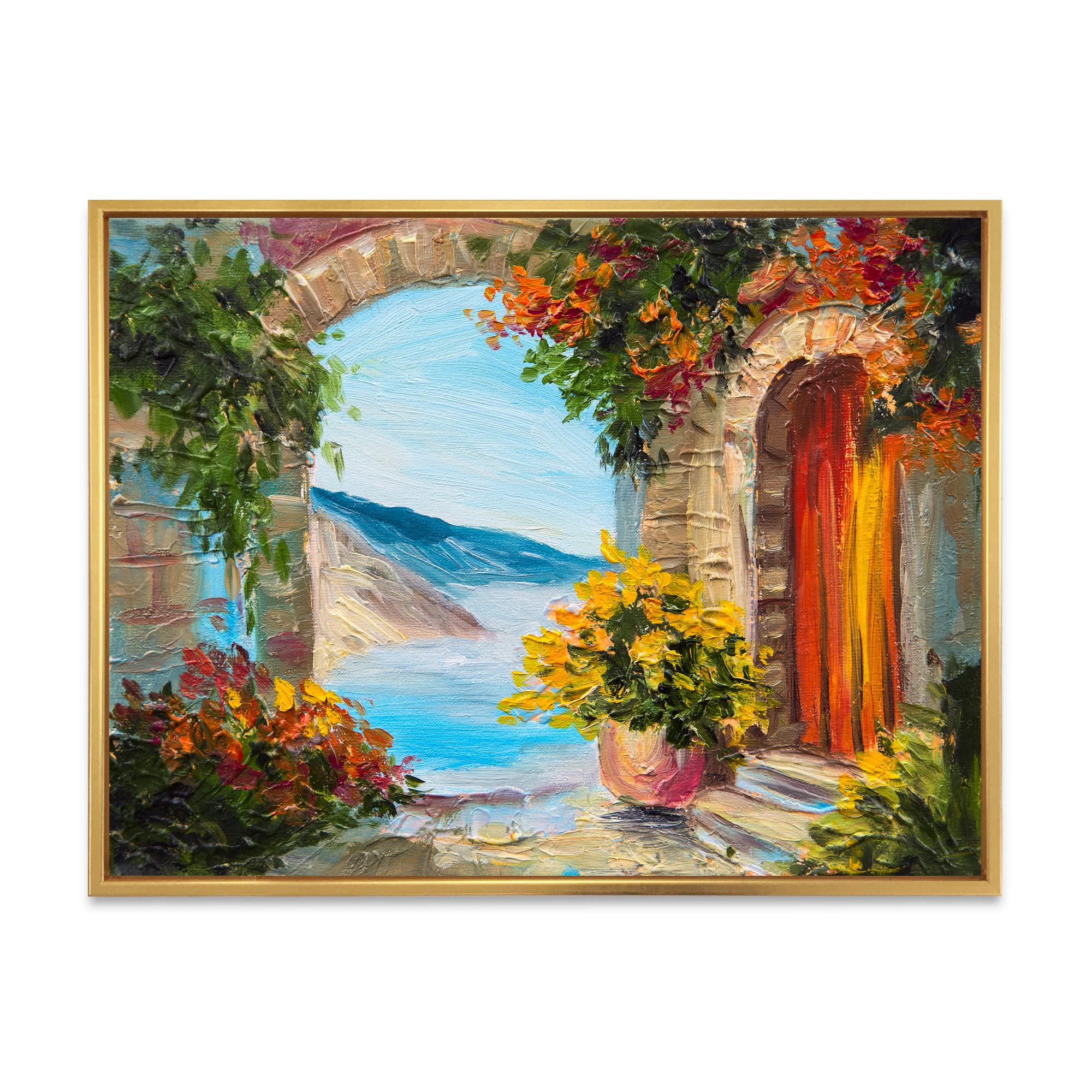 DesignQ Coastal Beach House Wall Art - Colorful Summer Flowers Framed Canvas Print for Living Room, Bedroom & Office Decor | Nautical & Coastal Home Decor