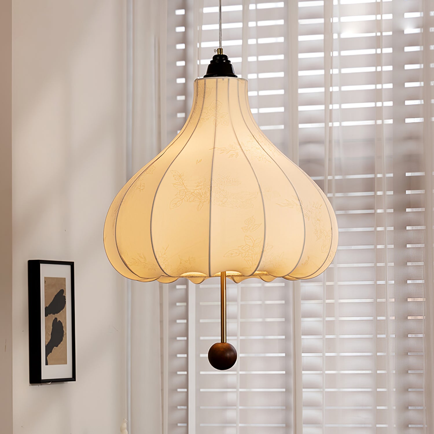 Handmade Chestnut Fabric Pendant Light - Modern Boho Hanging Lamp for Living Room, Bedroom, or Dining Room Decor
