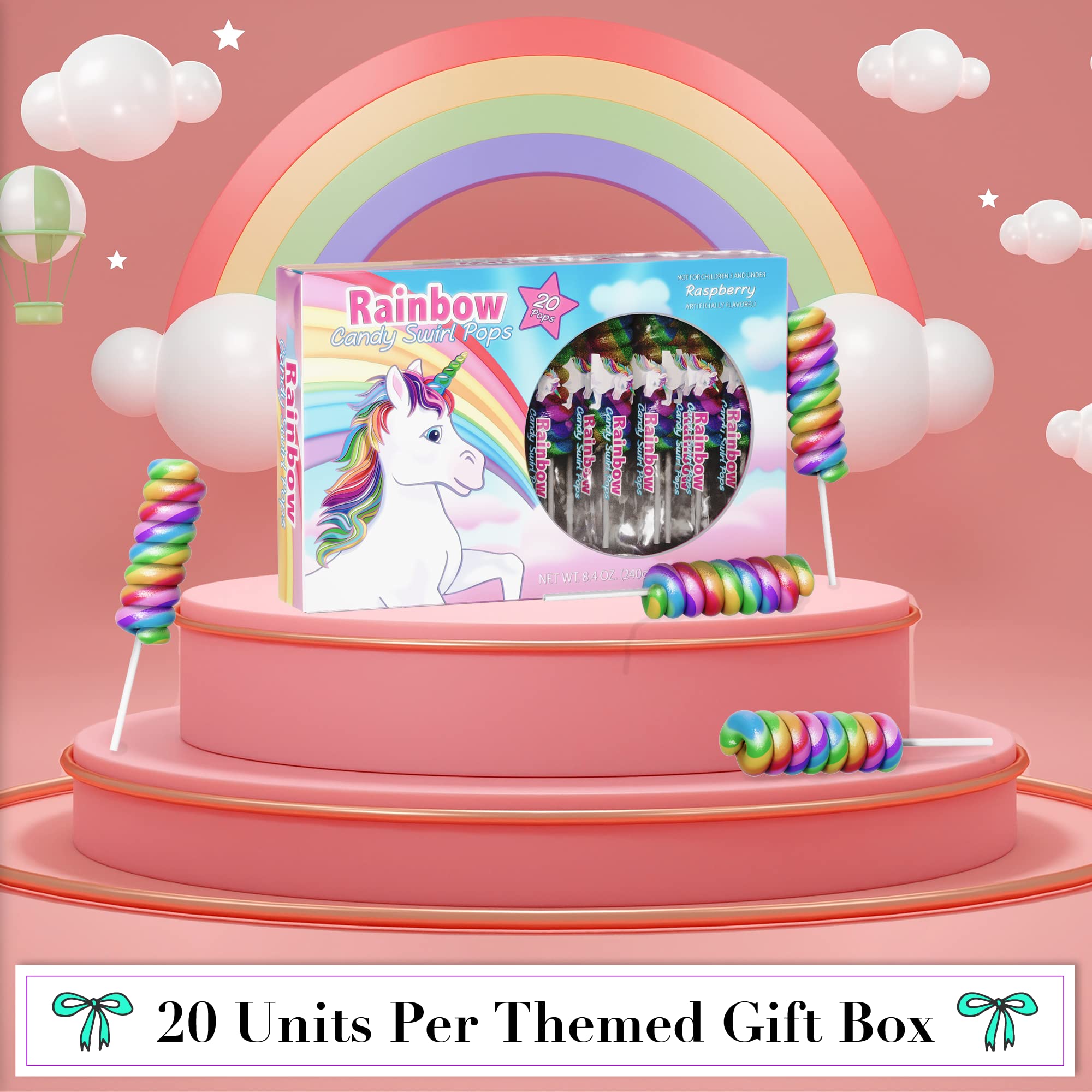 Unicorn Lollipops Individually Wrapped (20 Pack) - Rainbow Colored Candy for Unicorn Birthday Party Favors, Goodie Bags & Decorations - Perfect for Kids Birthday Parties, Baby Showers & Themed Events